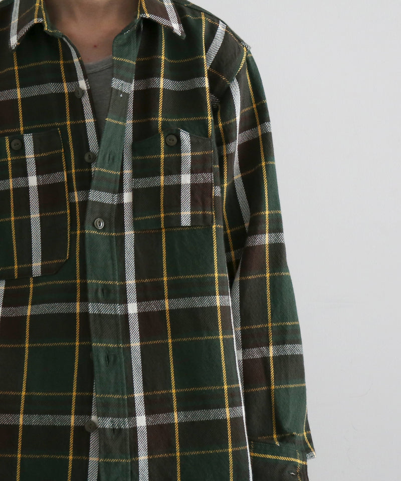 Engineered Garments Work shirt - ctn heavy twill plaid "OLIVE/BROWN"