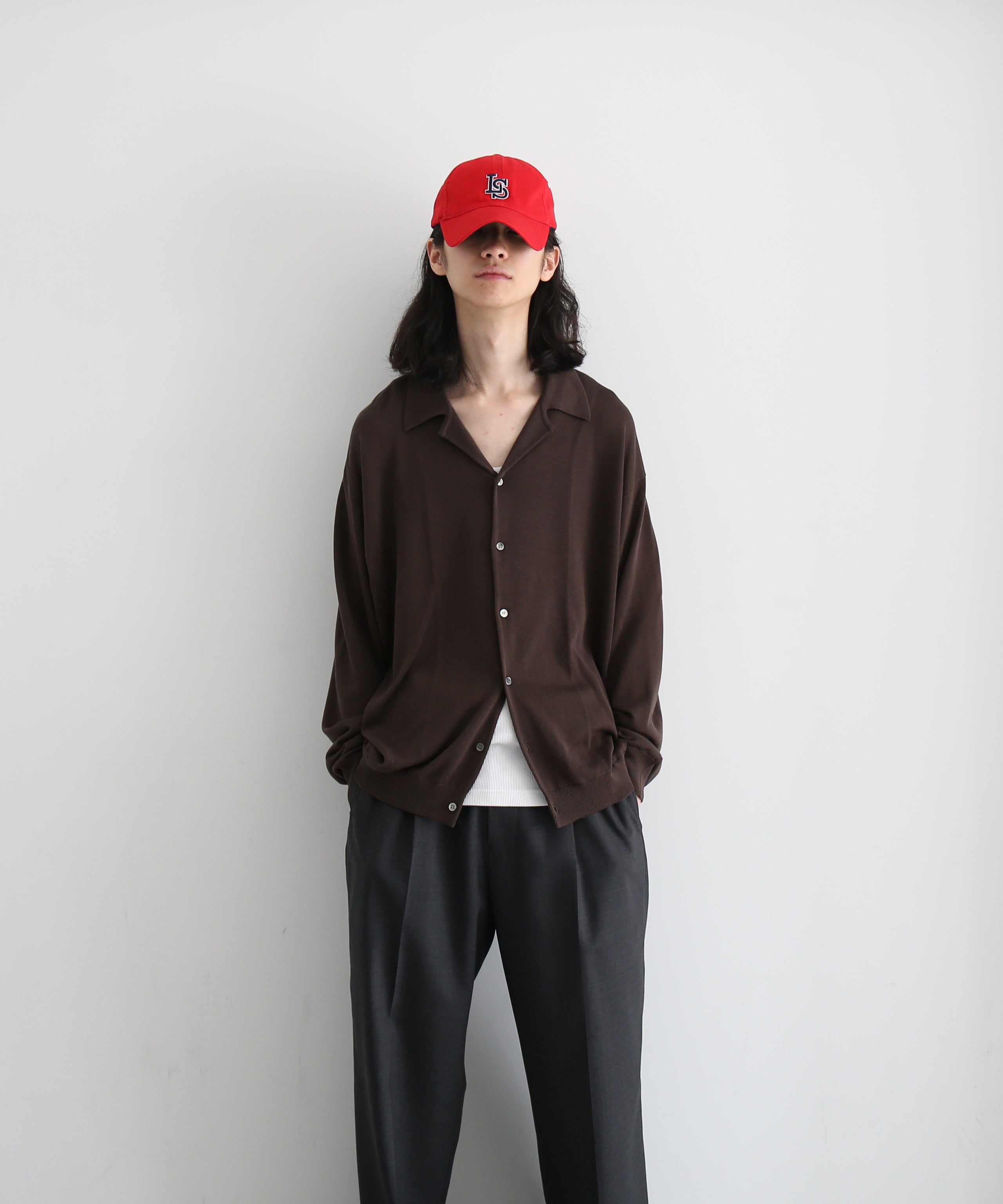 【EXCLUSIVE】crepuscule Open collar knit shirt "BROWN"