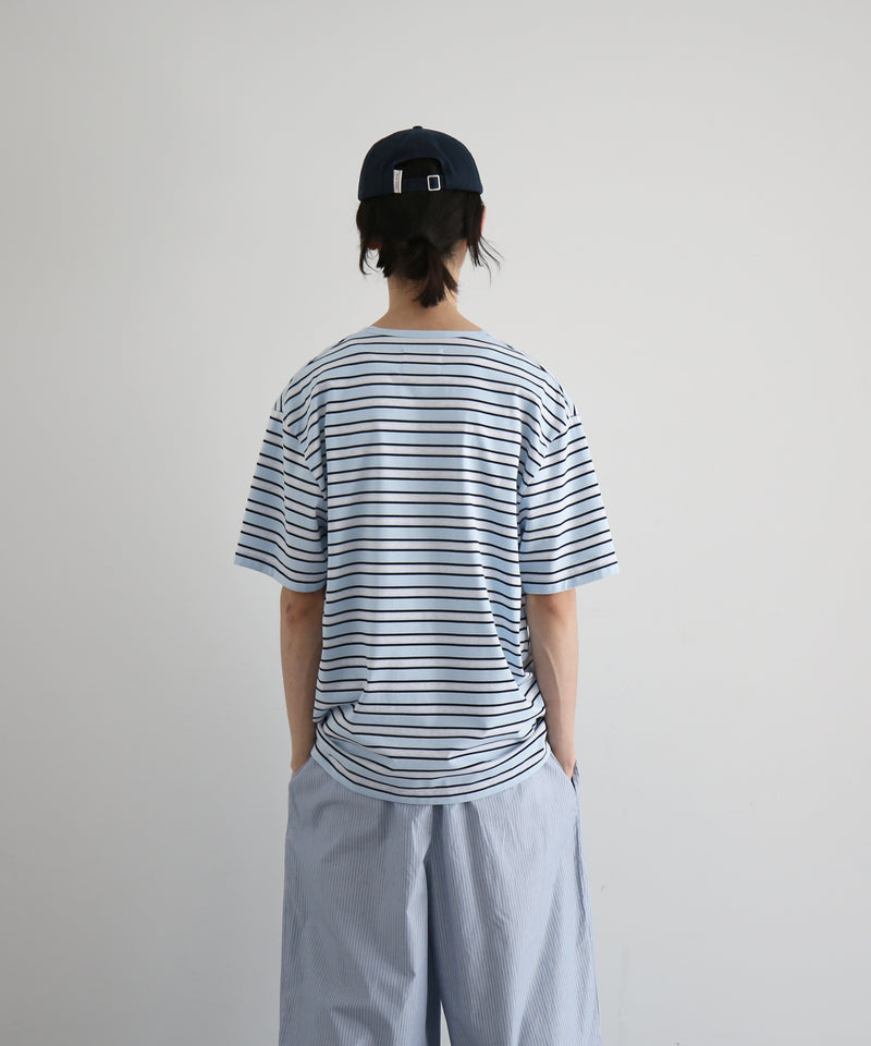 KAIKO V neck border t-shirts "SAX"