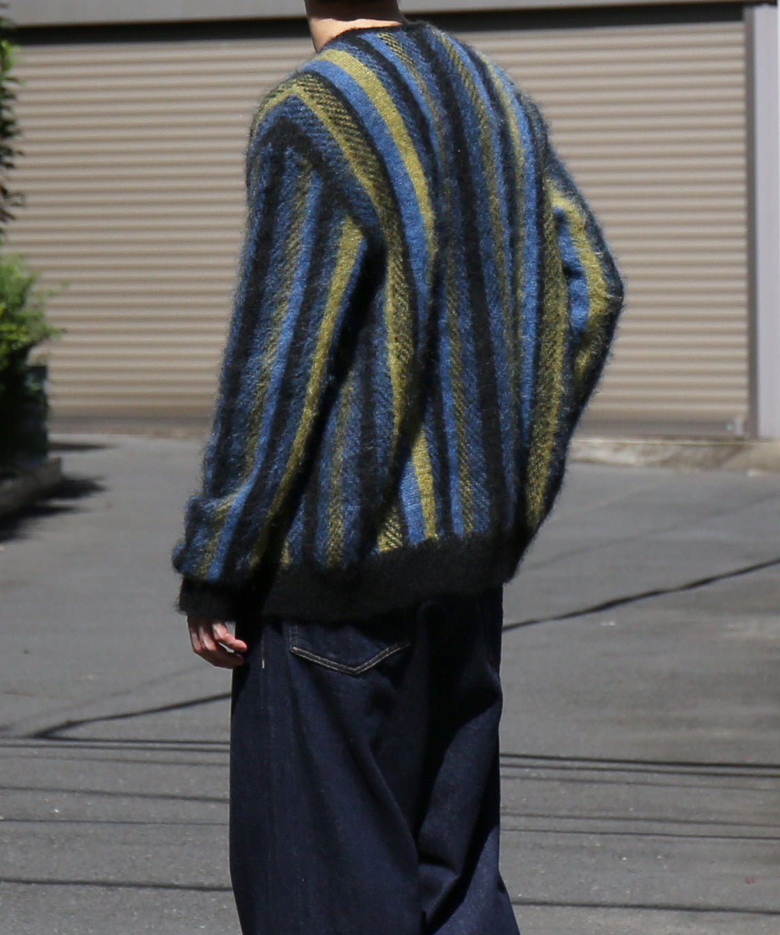 NEEDLES Mohair cardigan -stripe "BLUE / GREEN"