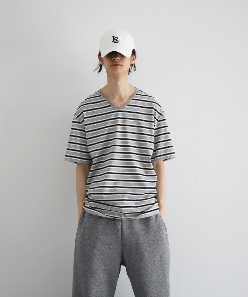KAIKO V neck border t-shirts "RED"