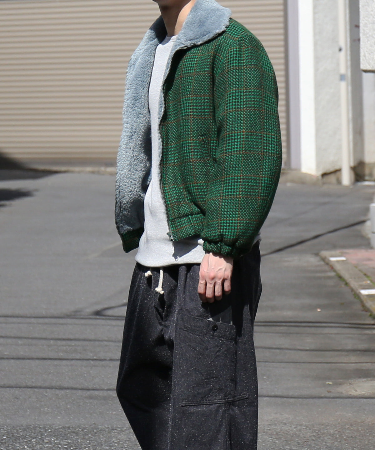 NEEDLES Lined boa jacket - houndstooth "A-GREEN A"