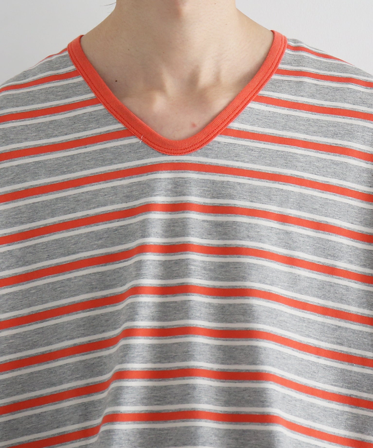 KAIKO V neck border t-shirts "RED"
