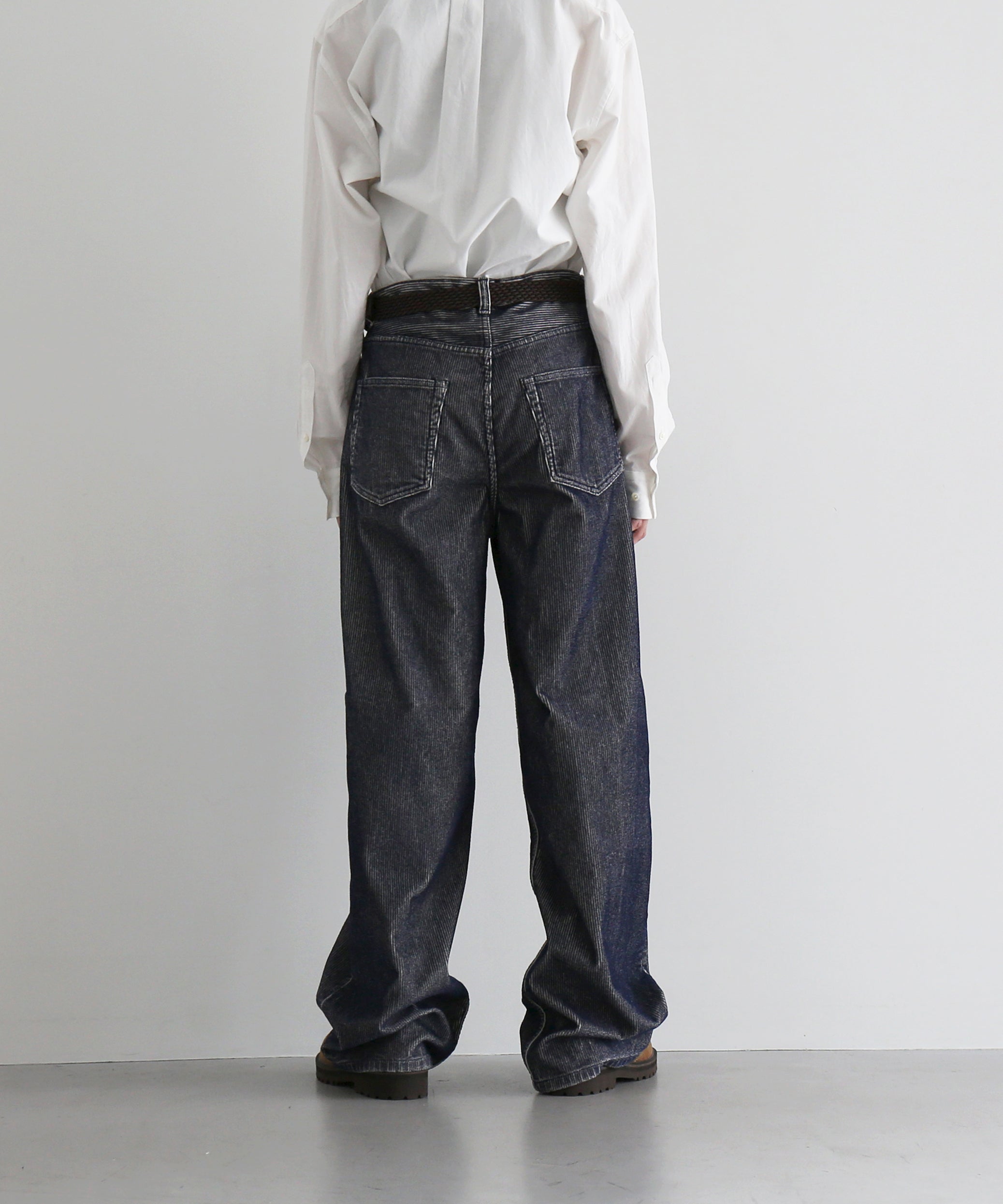 REVERBERATE Flocky corduroy pants - wide "LIGHT GREY×NAVY”