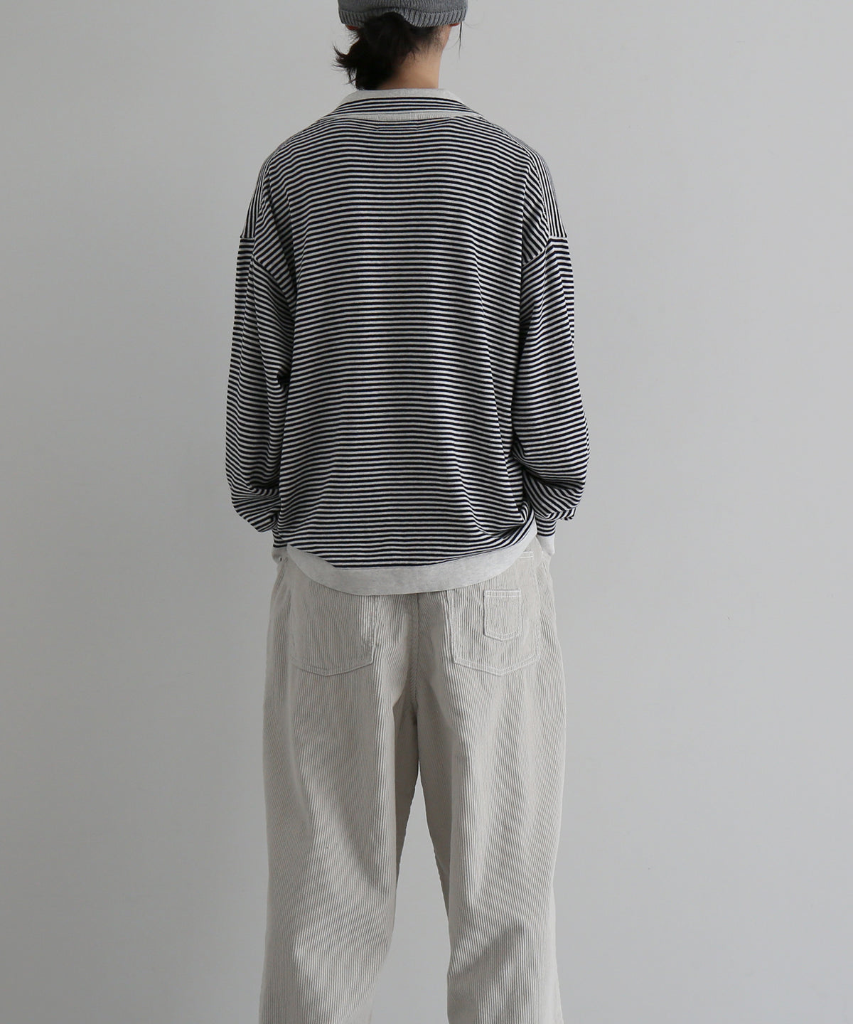 PHINGERIN Stripe knit shirt "A:HEATHER GREY×NAVY"