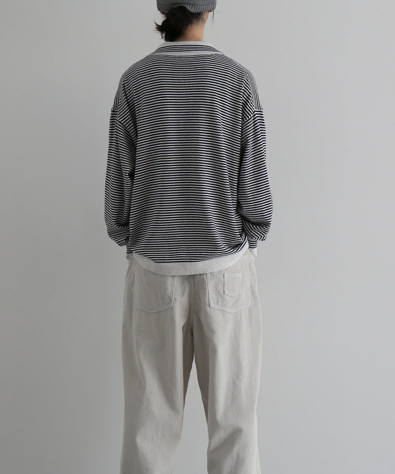 PHINGERIN Stripe knit shirt "A:HEATHER GREY×NAVY"