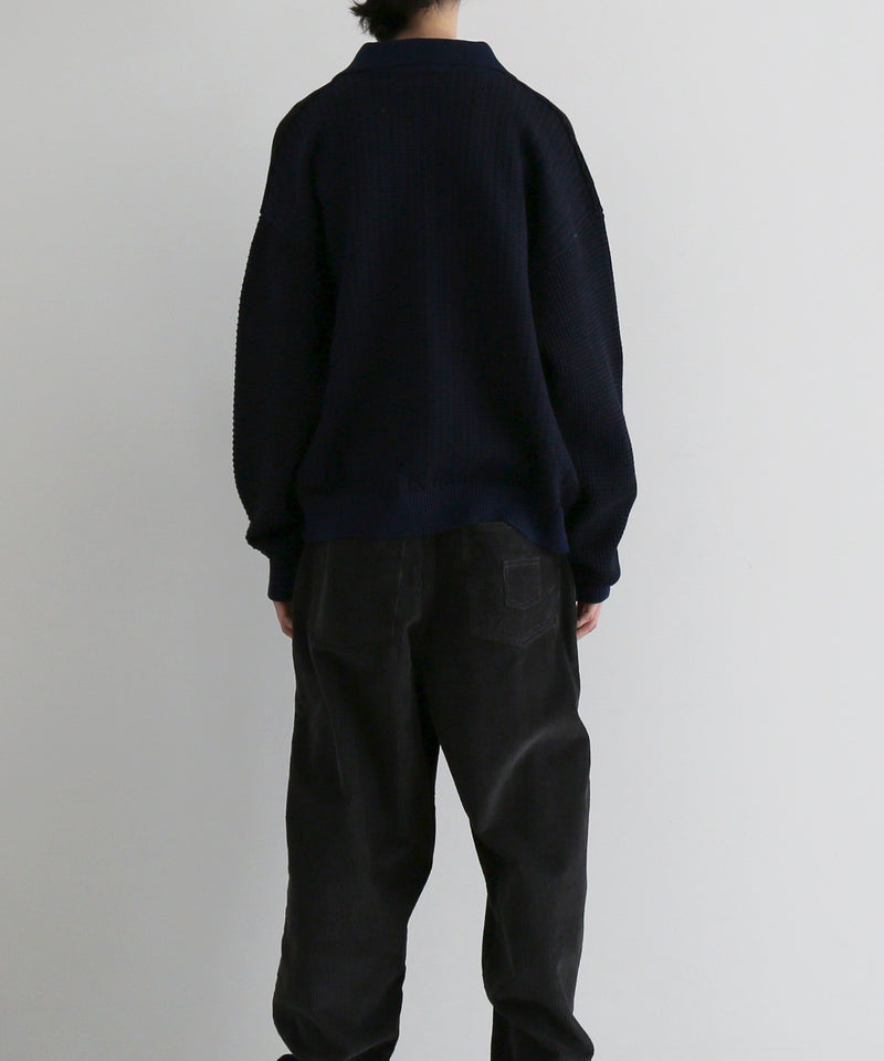 PHINGERIN Multi knit shirt jacket "D:NAVY×BLACK"