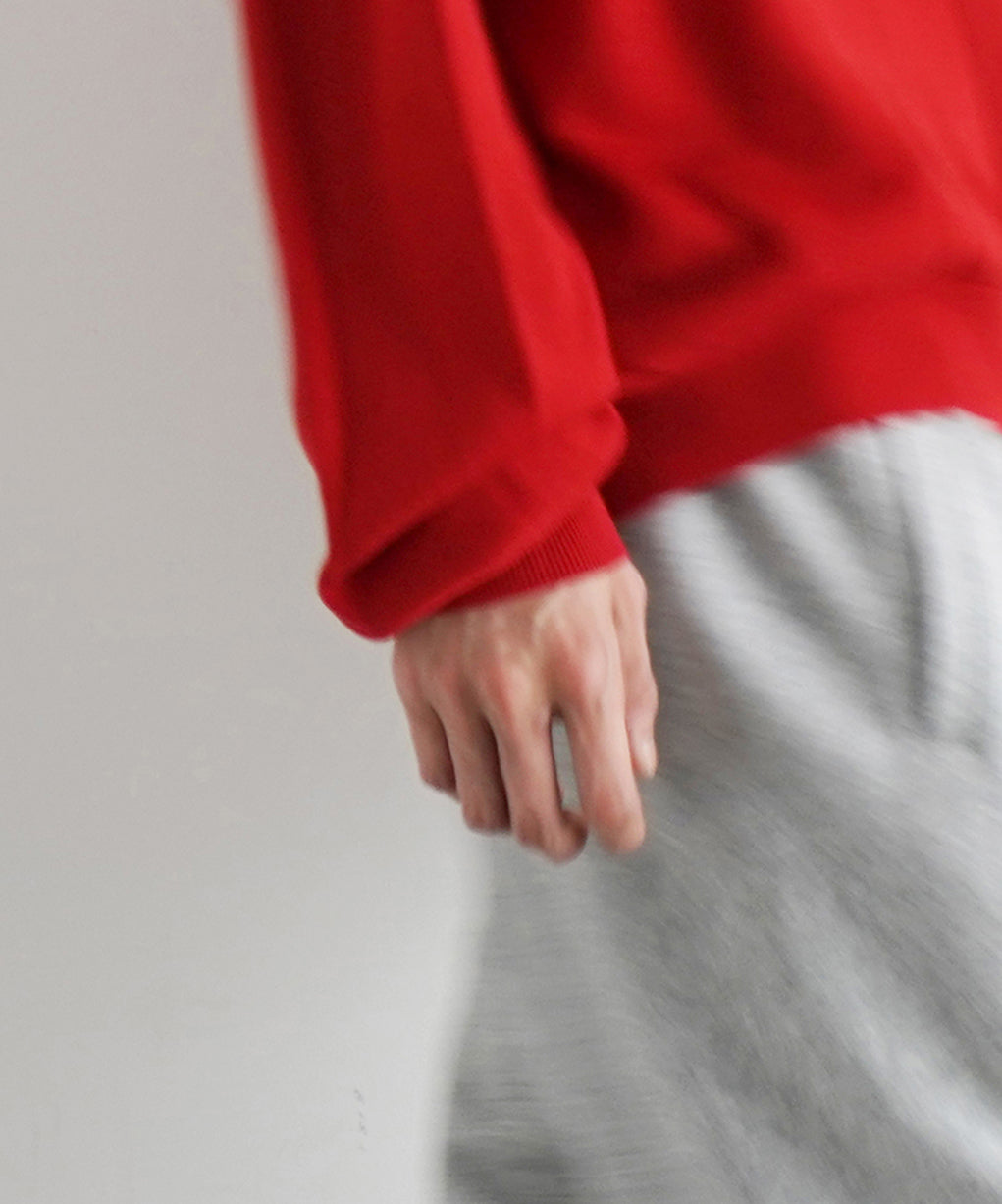 【EXCLUSIVE】crepuscule Open collar knit shirt "RED"