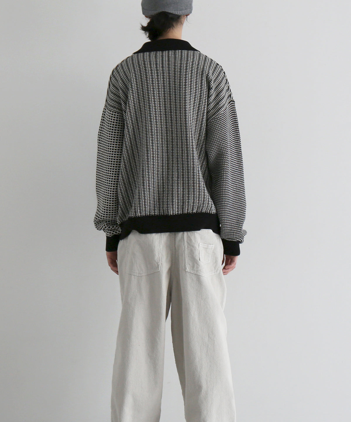 PHINGERIN Multi knit shirt jacket "C:BLACK×WHITE"