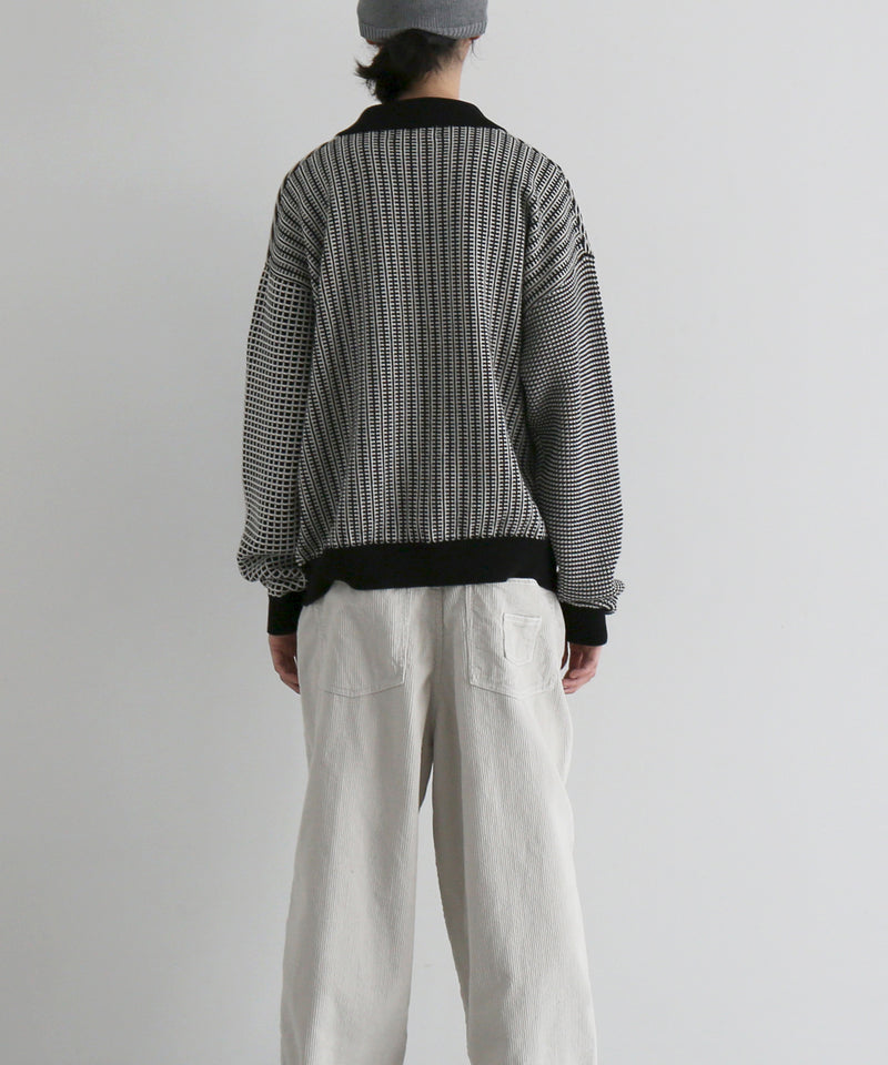 PHINGERIN Multi knit shirt jacket "C:BLACK×WHITE"