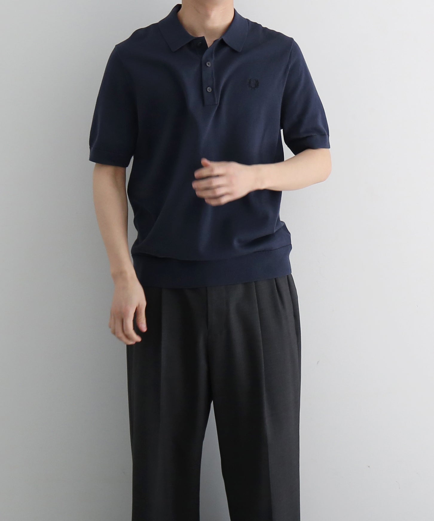 FRED PERRY Cotton knitted shirt "DARK AIRFORCE"
