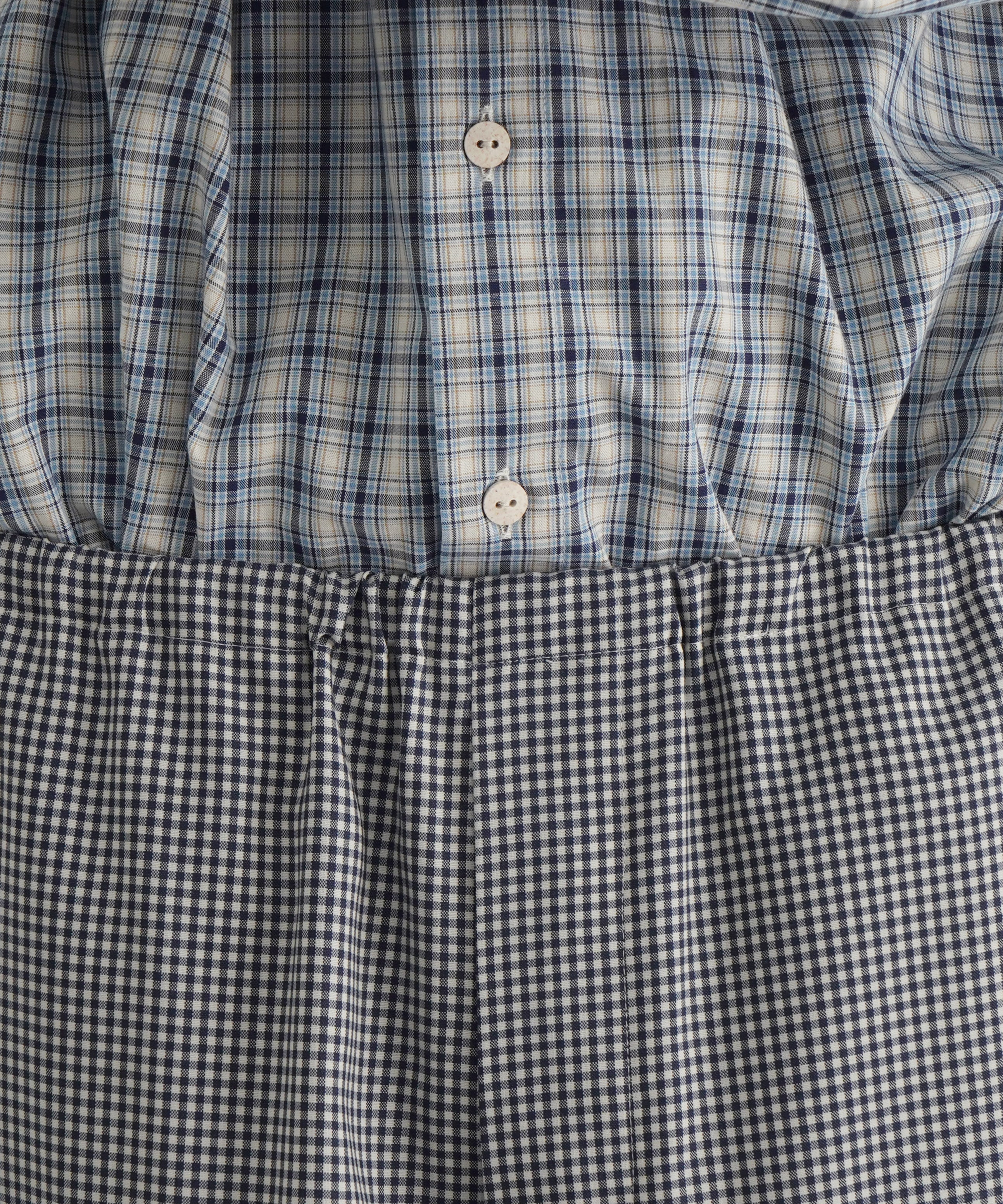 OLD FOLK HOUSE Wool lounge pants "WHITE & NAVY (GINGHAM)"