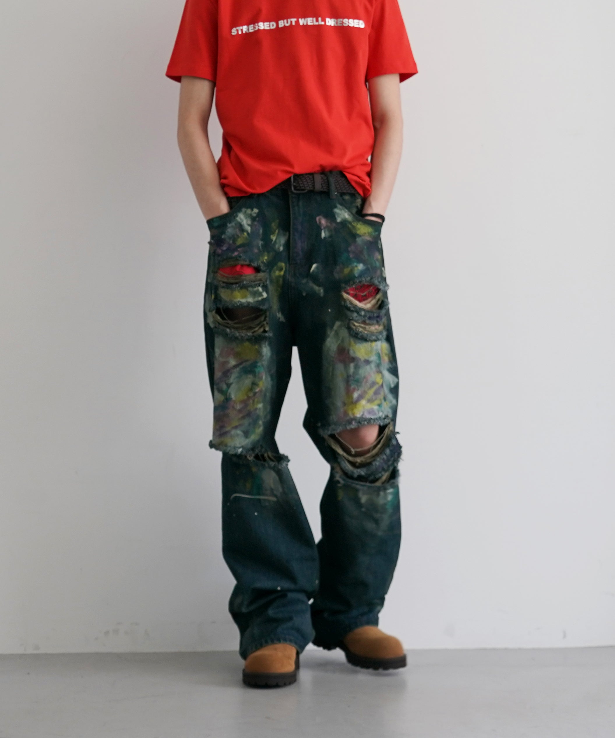 Basketcase Lax baggy denim paint splatters "MULTI"