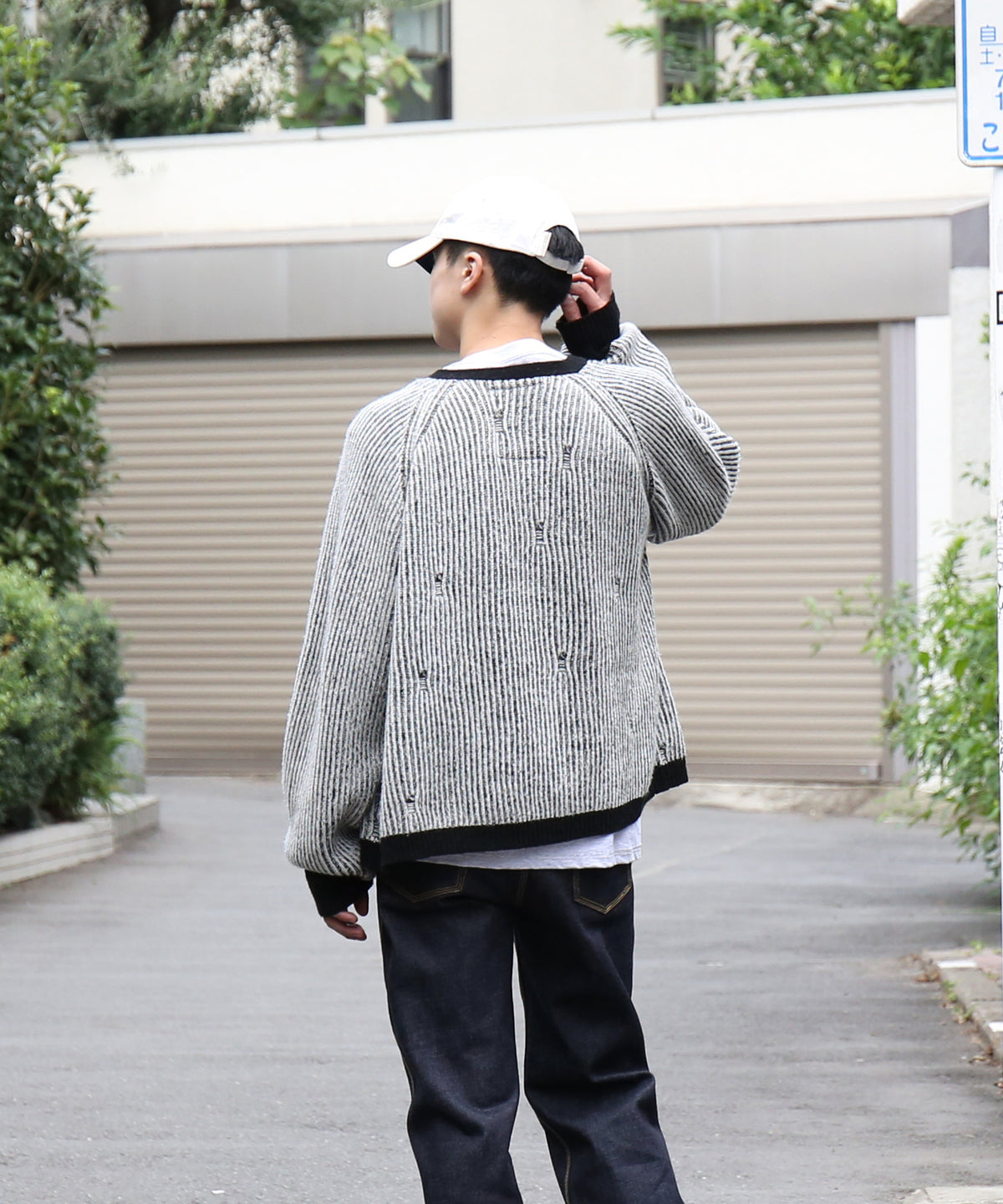 Basketcase Bleach, knit cardigan "WHITE/BLACK"
