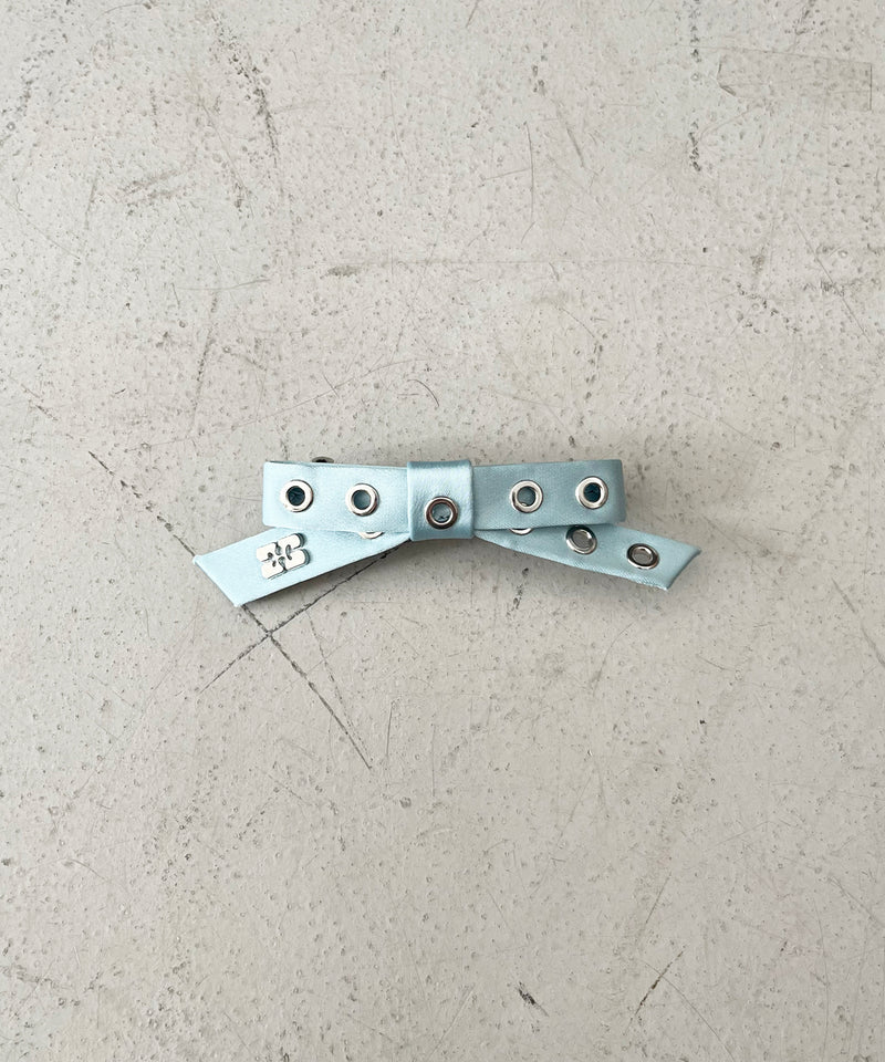 GANNI Eyelet bow barrette satin "CHALKPINK"