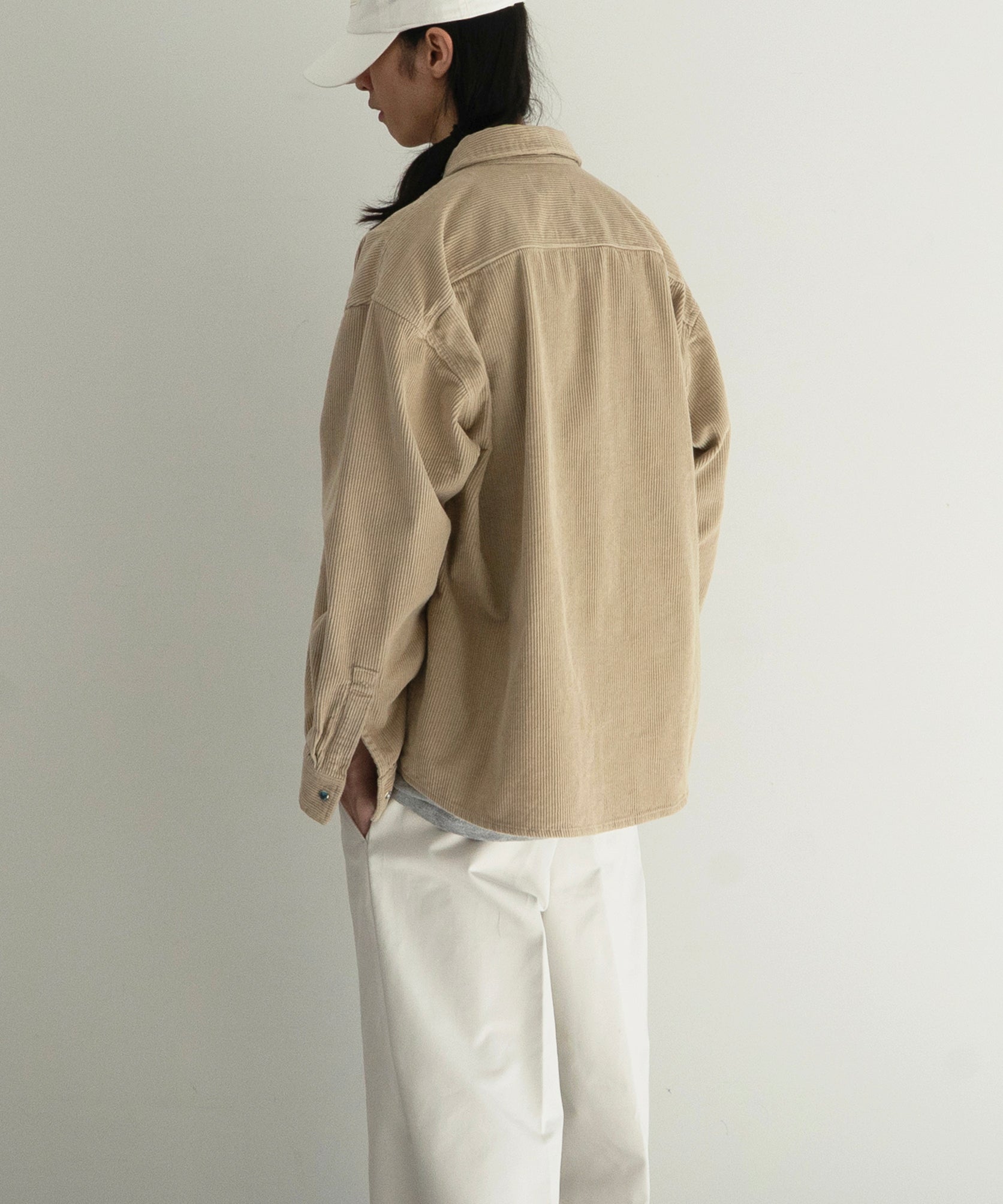 PHINGERIN Corduroy stone snap shirt jacket "A:BEIGE"