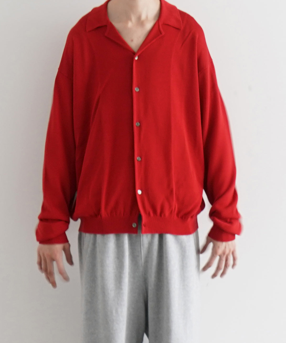 【EXCLUSIVE】crepuscule Open collar knit shirt "RED"