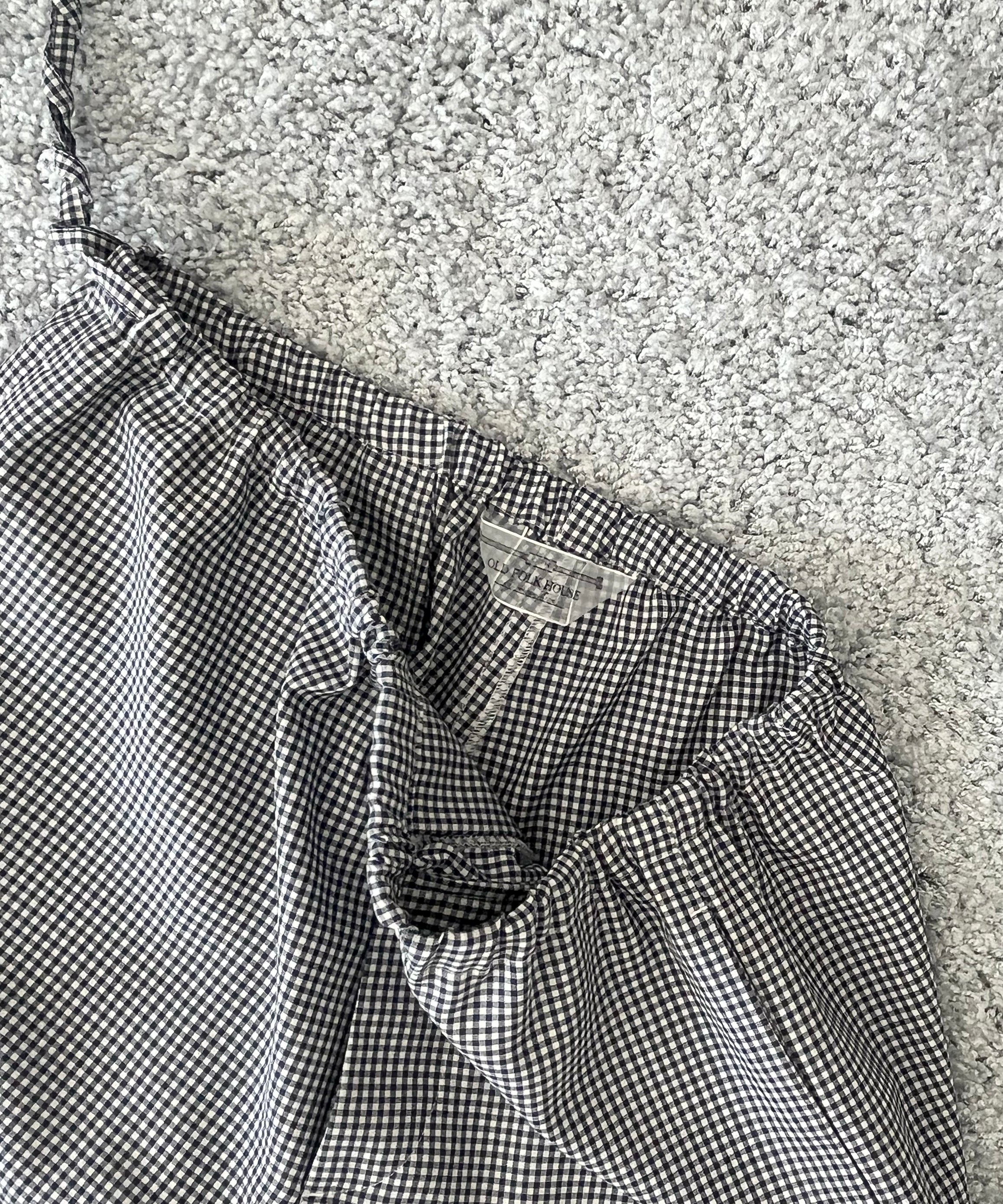 OLD FOLK HOUSE Wool lounge pants "WHITE & NAVY (GINGHAM)"
