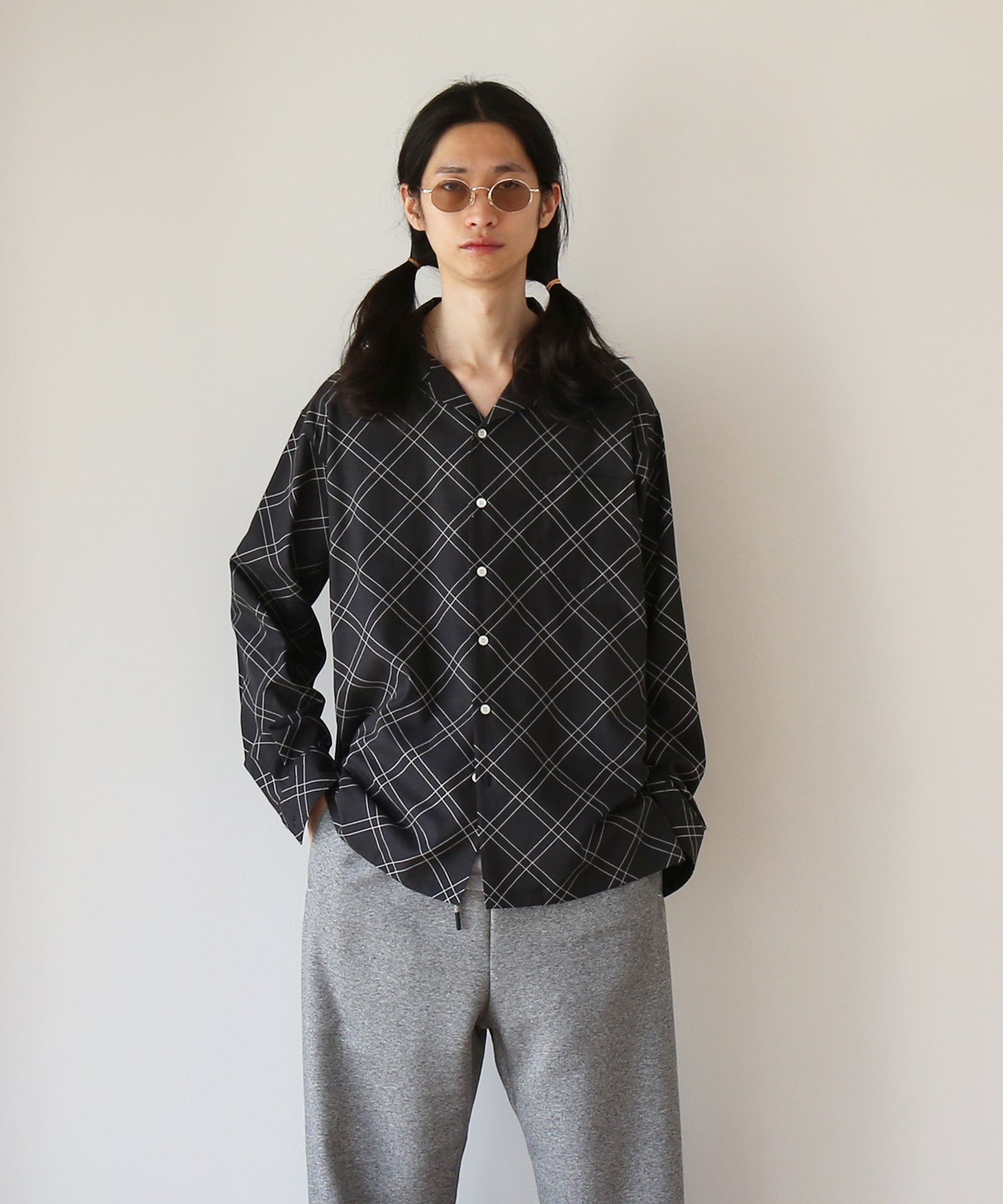 COTTON PAN Dorami l/s 綿シルクシャツchank "GRAY×BLACK"