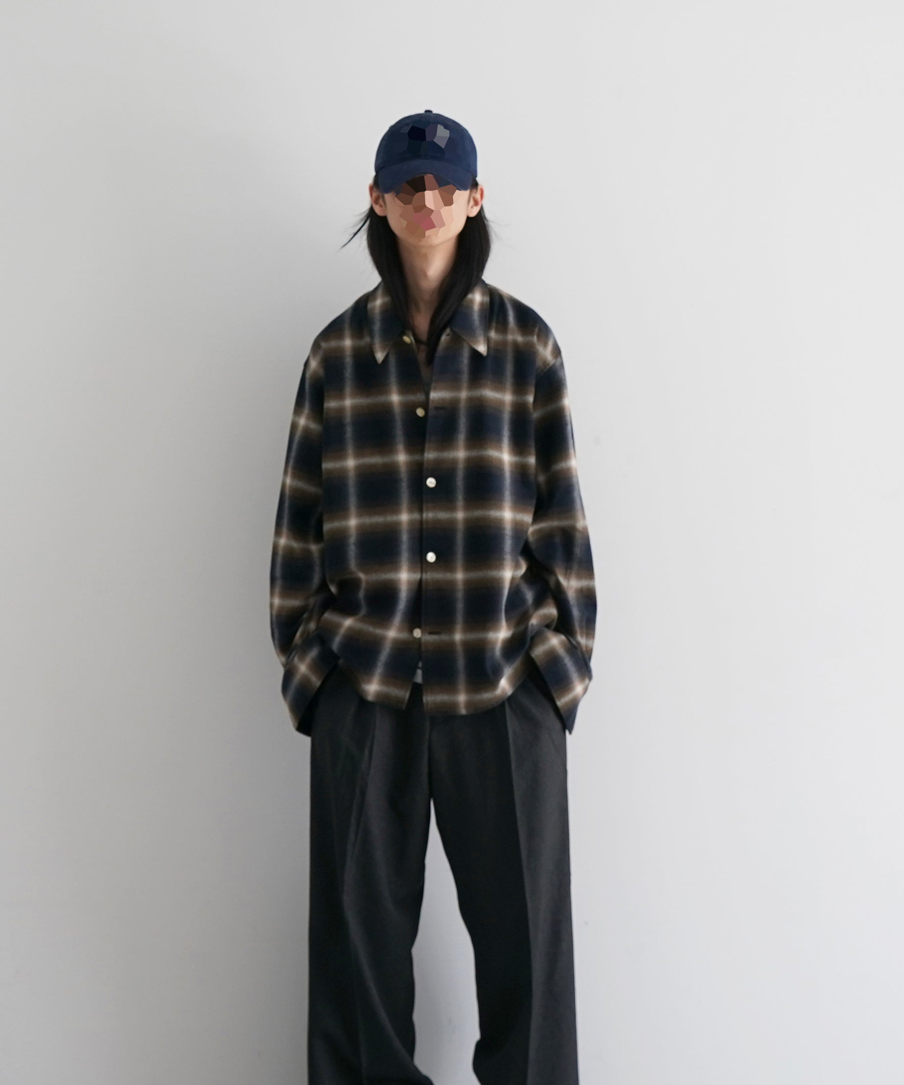 SECOND/LAYER Logan ombre ls shirt "OLIVE CHECK"