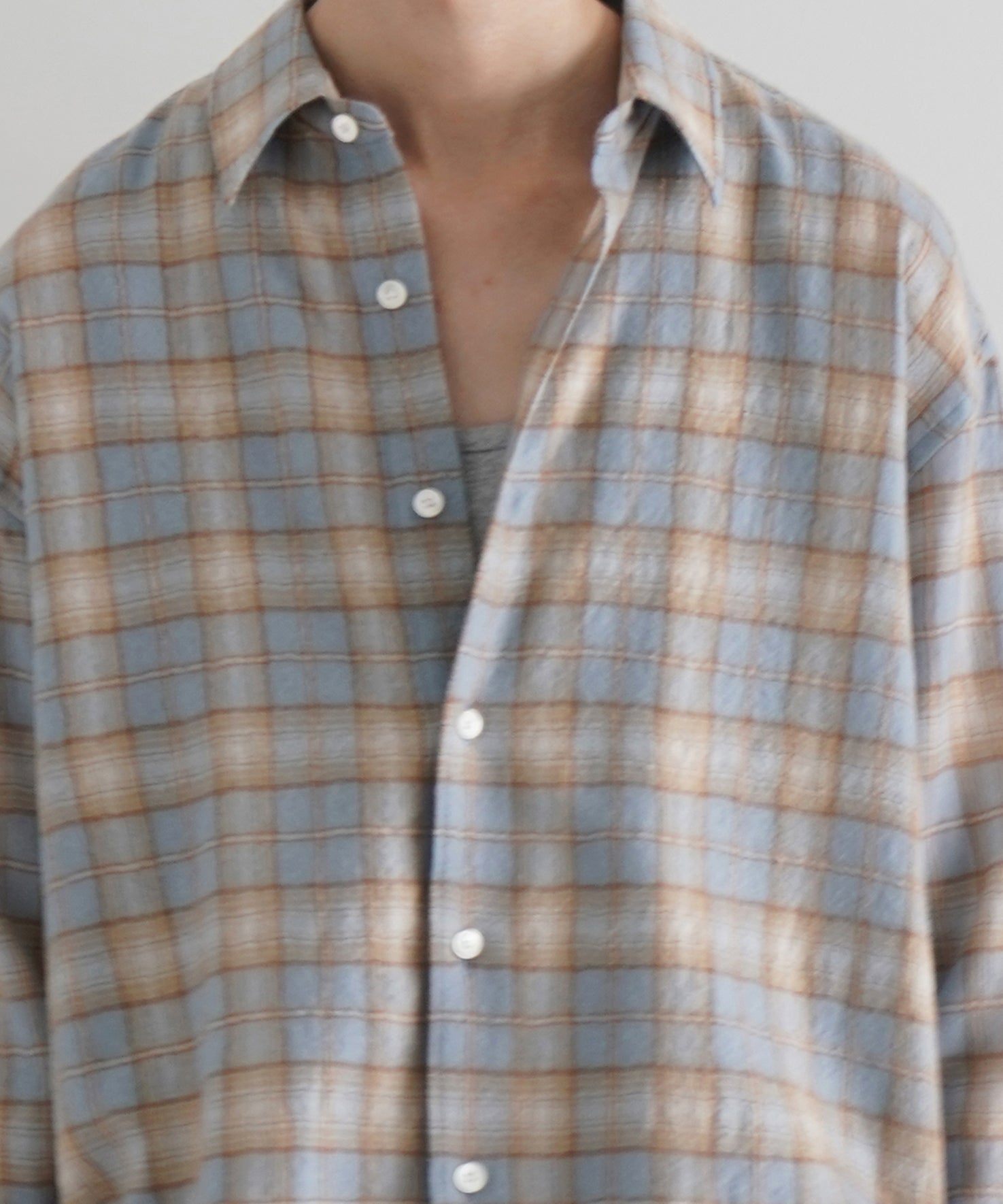 AURALEE Airy wool check shirt "LIGHT BLUE × BEIGE"