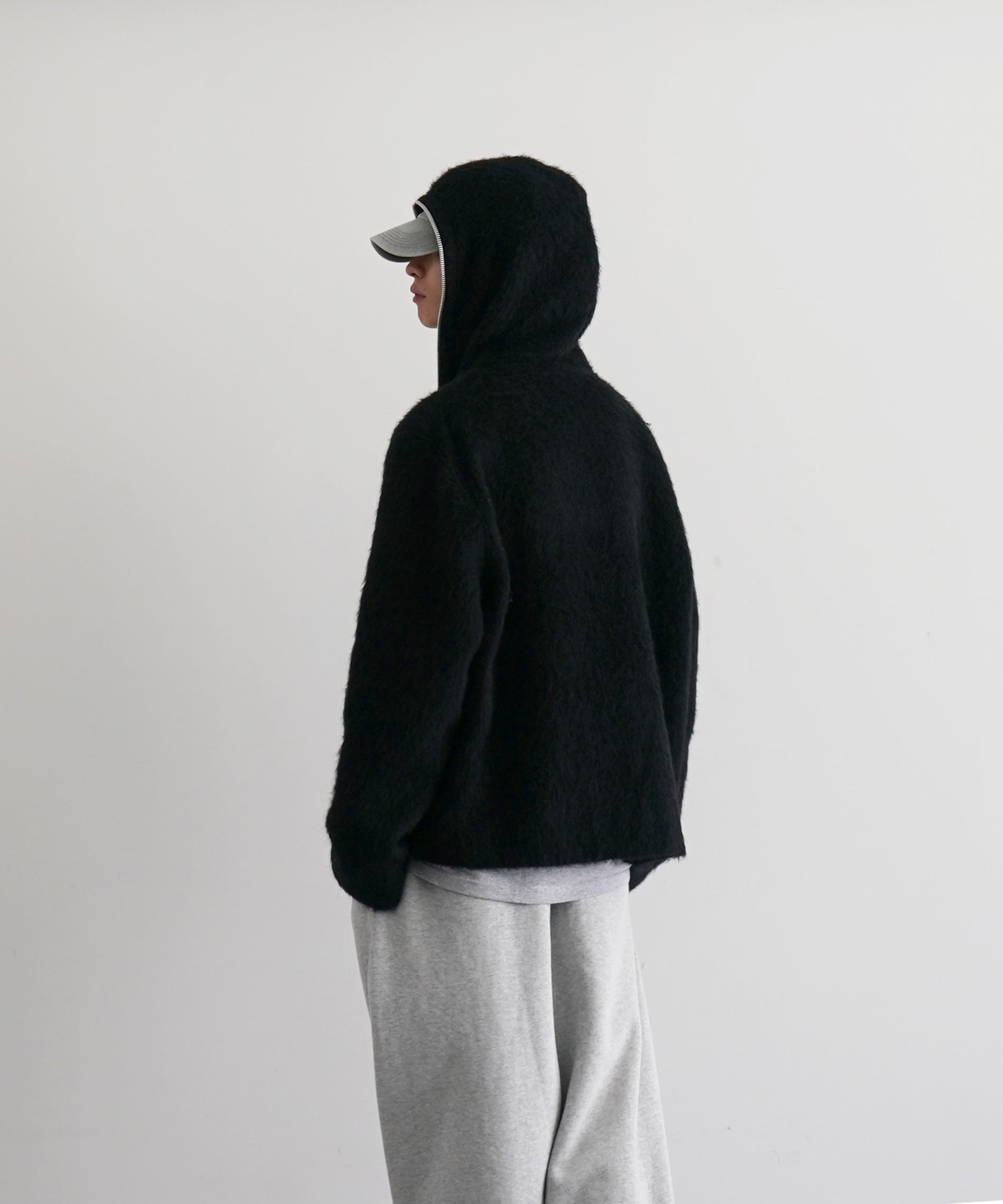 OUR LEGACY Full zip hood "BLACK HAIRY WOOL"