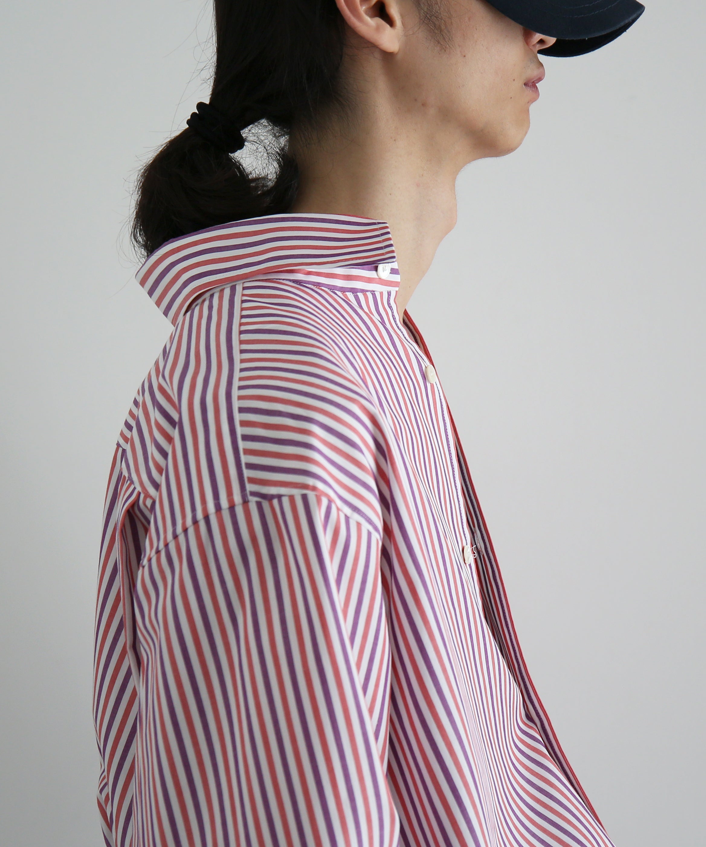 OLD FOLK HOUSE Banshu-ori classic shirt - vintage fabric "RED PURPLE STRIPE"