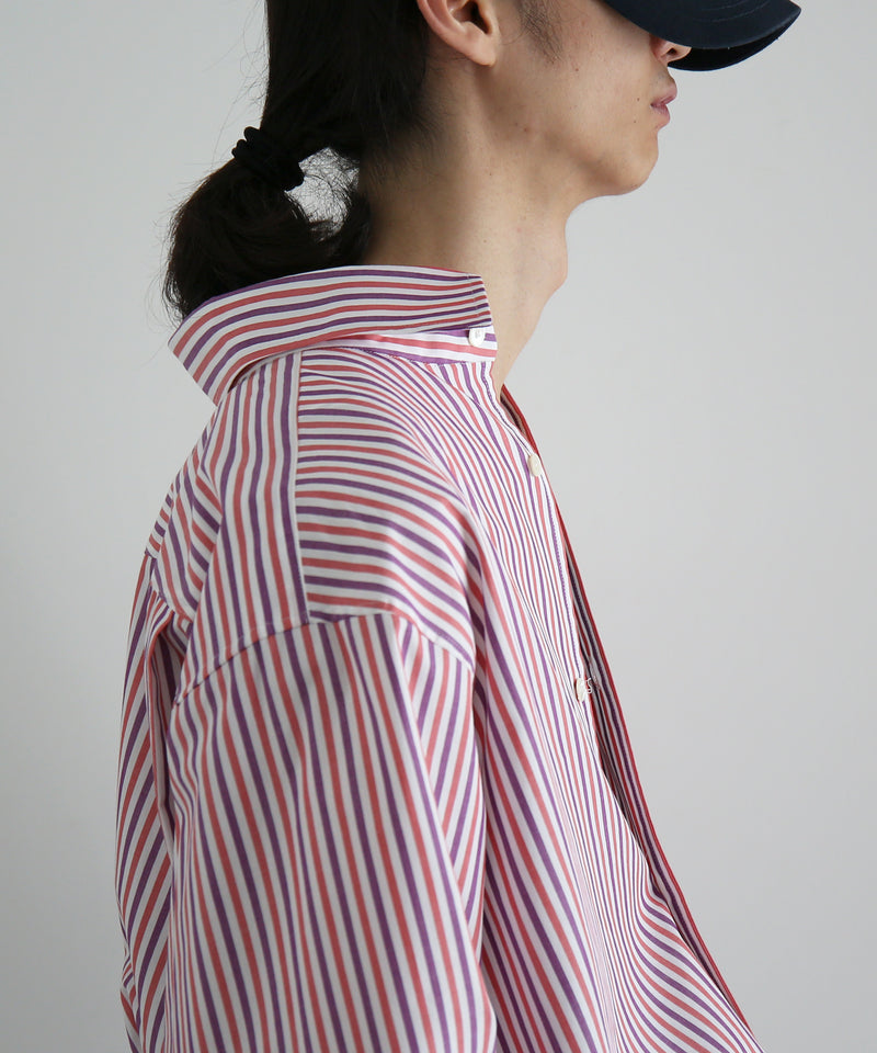 OLD FOLK HOUSE Banshu-ori classic shirt - vintage fabric "RED PURPLE STRIPE"
