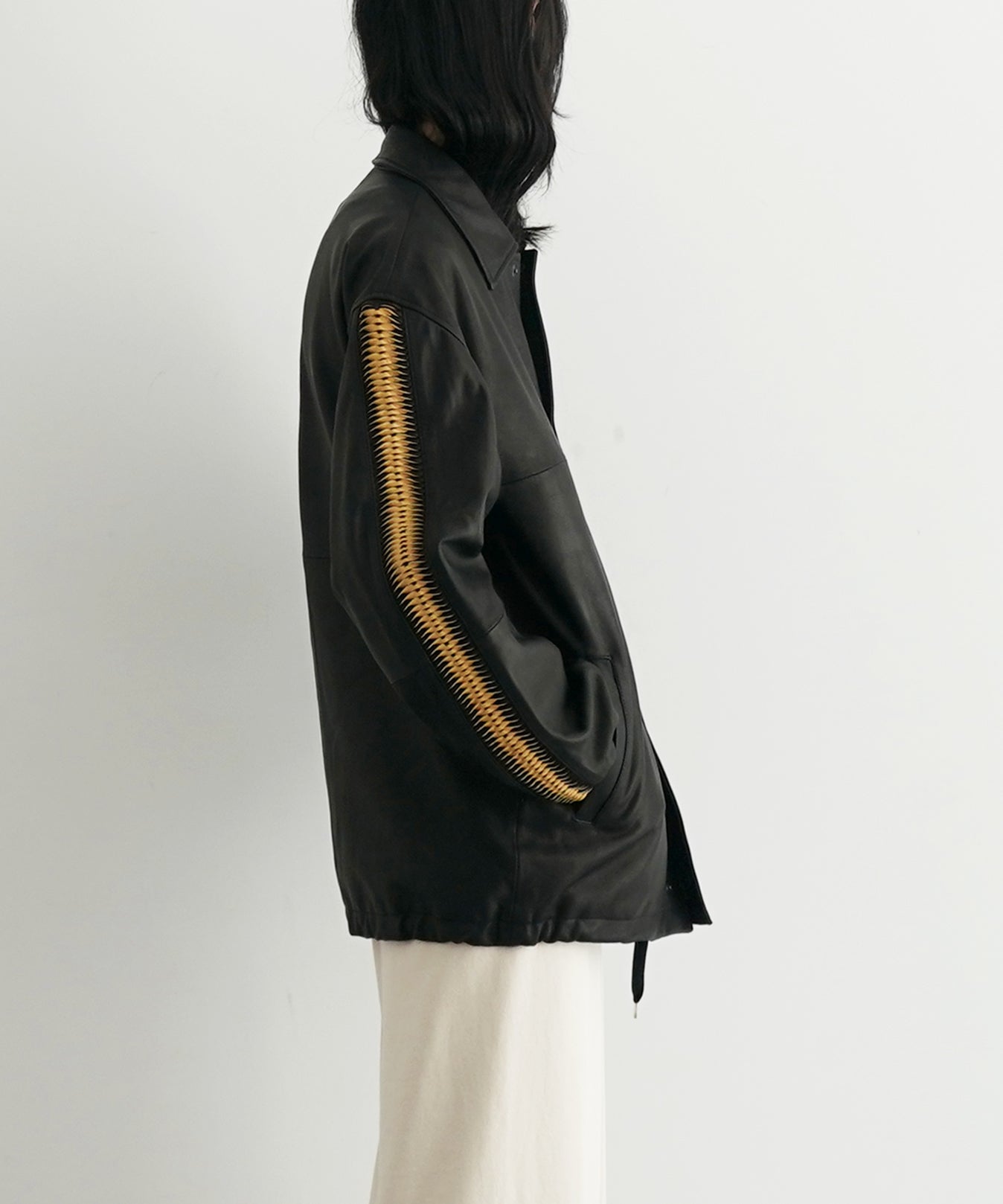 WHOWHAT Leather shark coach jacket "BLACK"