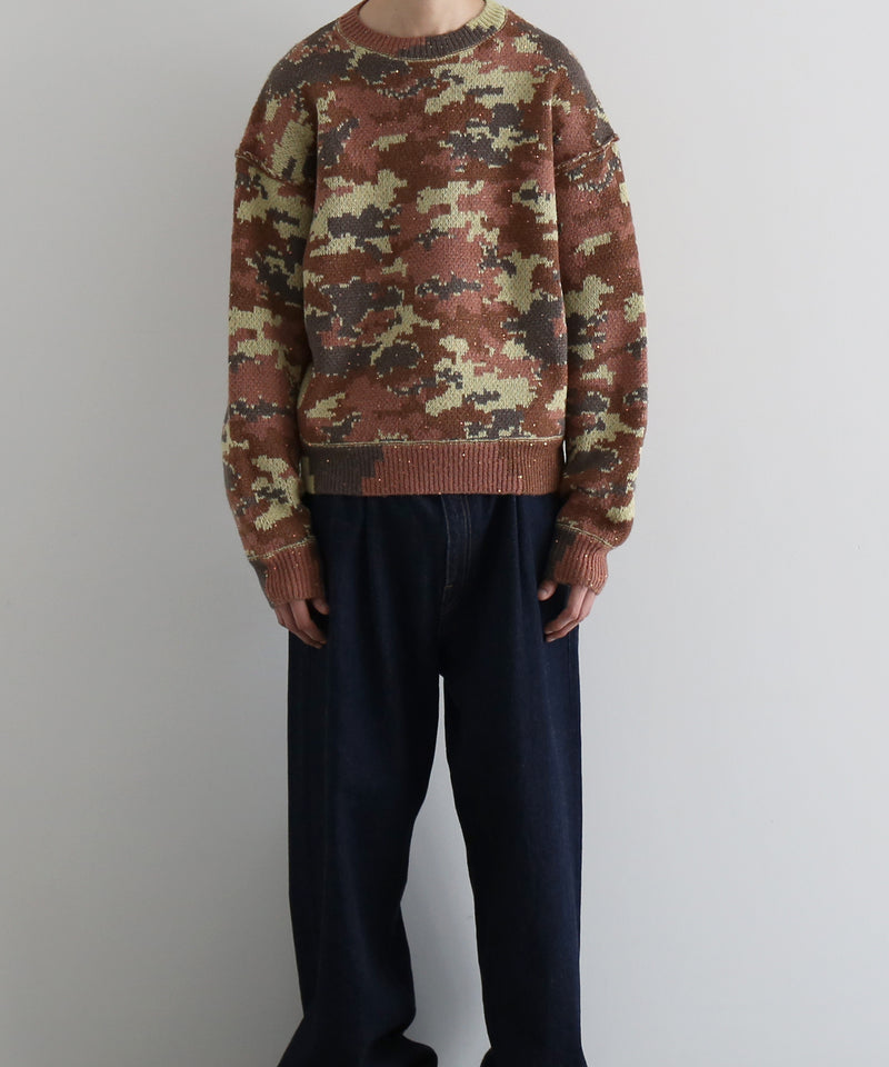 FAF(FAKE AS FLOWERS) Wik camo jacquard knit "BROWN CAMO"
