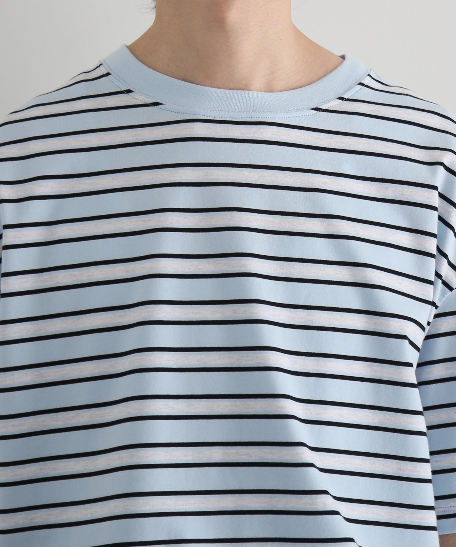 KAIKO C neck border t-shirts "SAX"