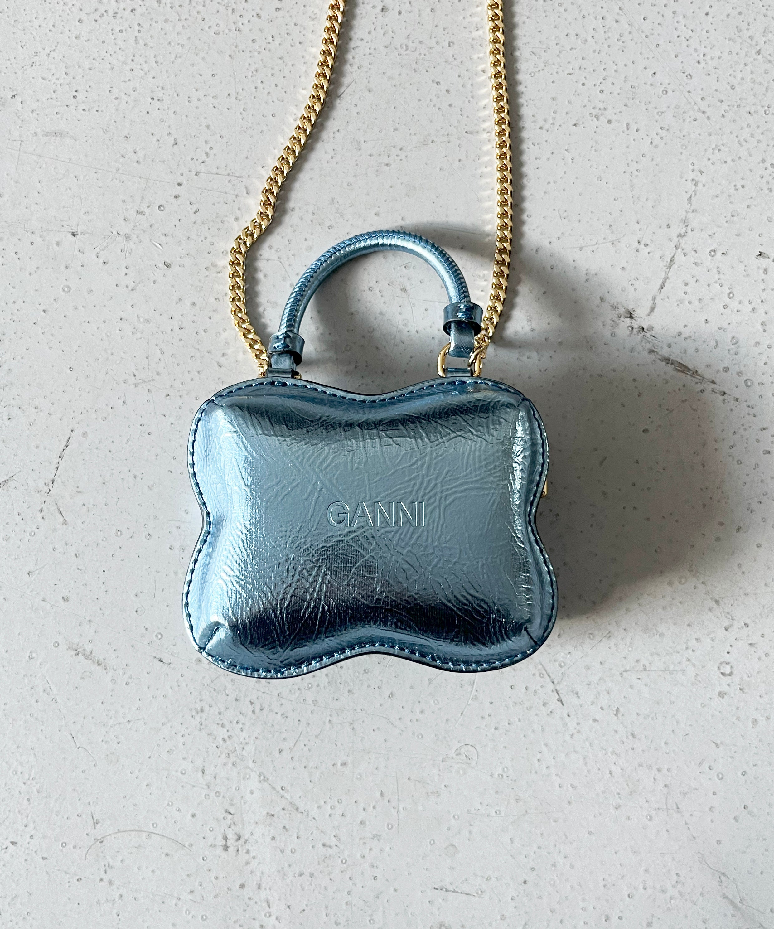 GANNI Nano Butterfly Crossbody Bag "METALLIC BLUE CURACAO"