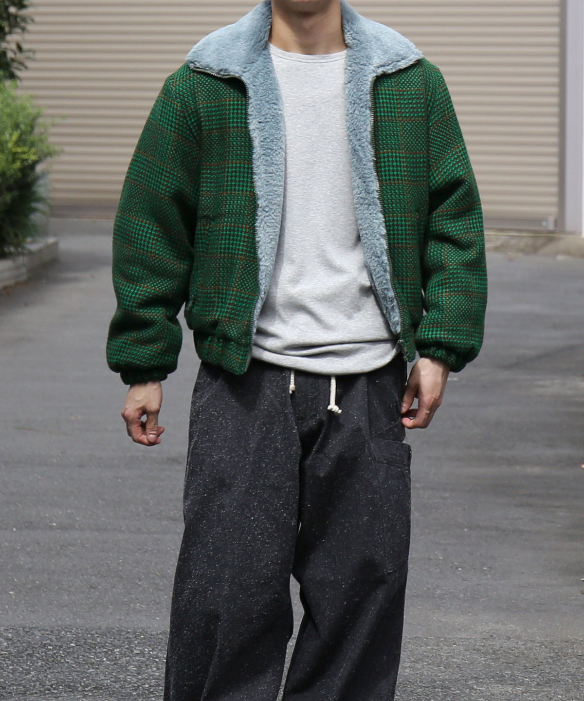 NEEDLES Lined boa jacket - houndstooth "A-GREEN A"