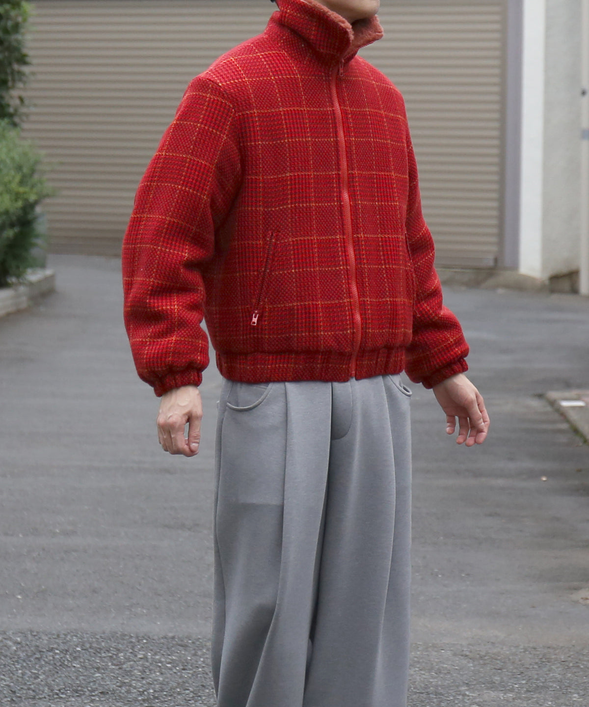 NEEDLES Lined boa jacket - houndstooth "B-RED B"