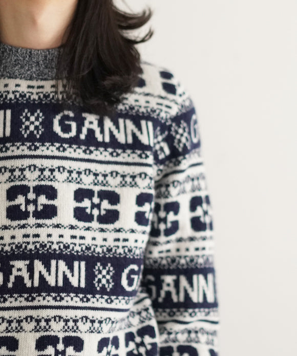 GANNI Logo Wool Mix O-neck Pullover 