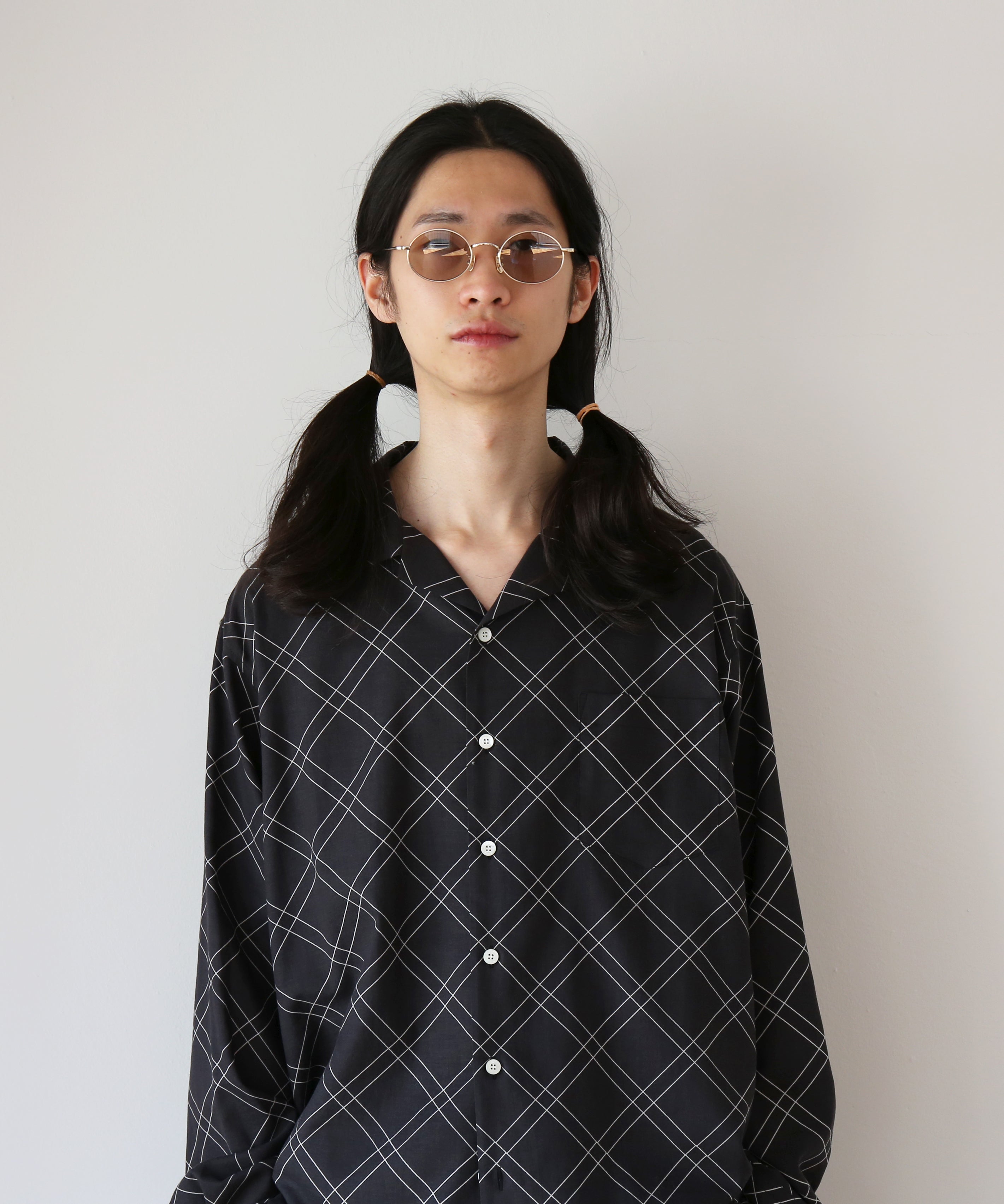 COTTON PAN Dorami l/s 綿シルクシャツchank "GRAY×BLACK"