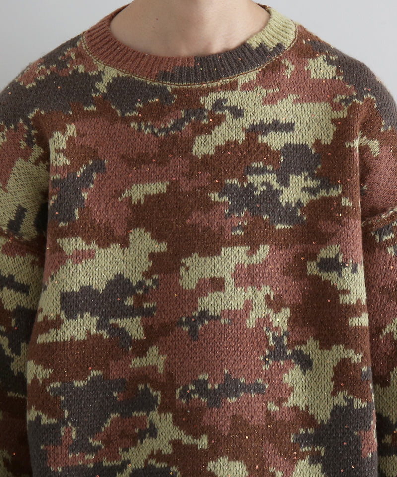 FAF(FAKE AS FLOWERS) Wik camo jacquard knit "BROWN CAMO"