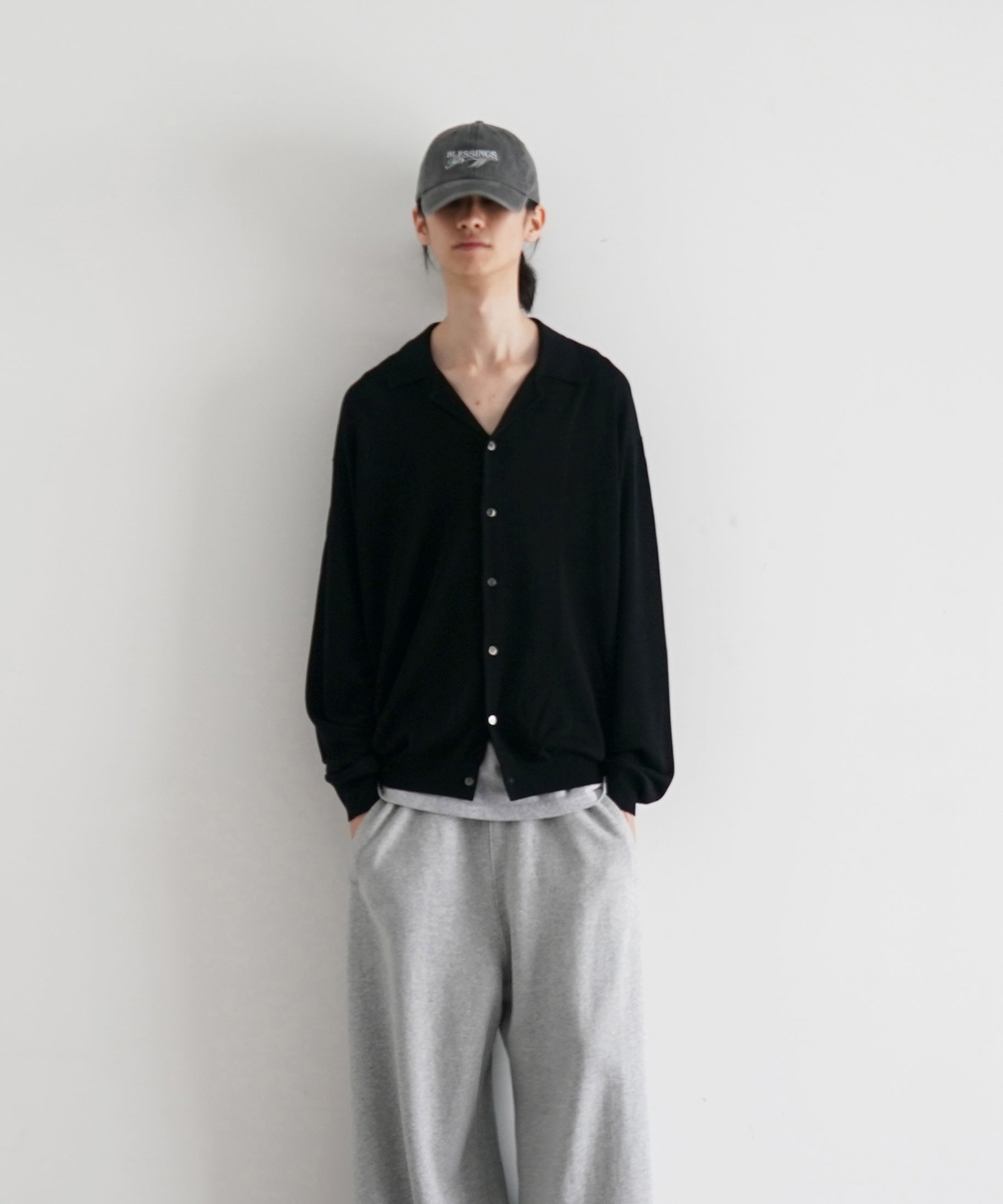 【EXCLUSIVE】crepuscule Open collar knit shirt "BLACK"