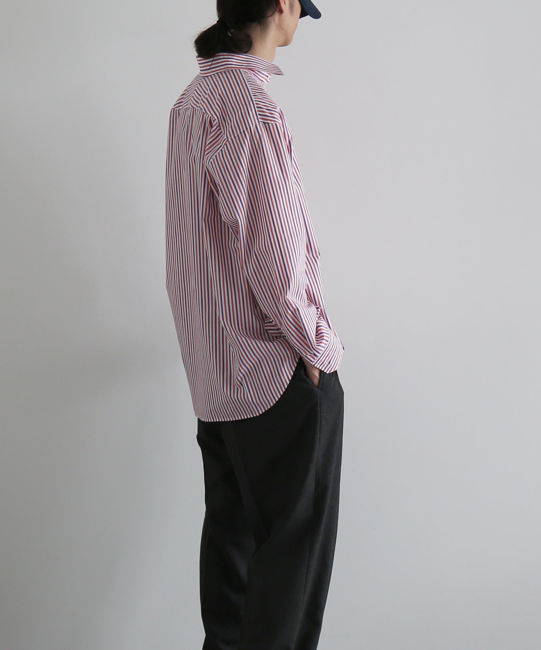 OLD FOLK HOUSE Banshu-ori classic shirt - vintage fabric "RED PURPLE STRIPE"