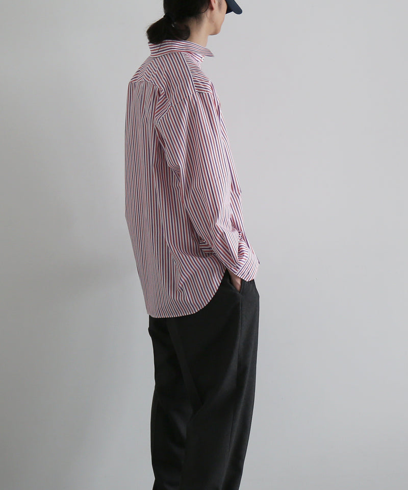OLD FOLK HOUSE Banshu-ori classic shirt - vintage fabric "RED PURPLE STRIPE"