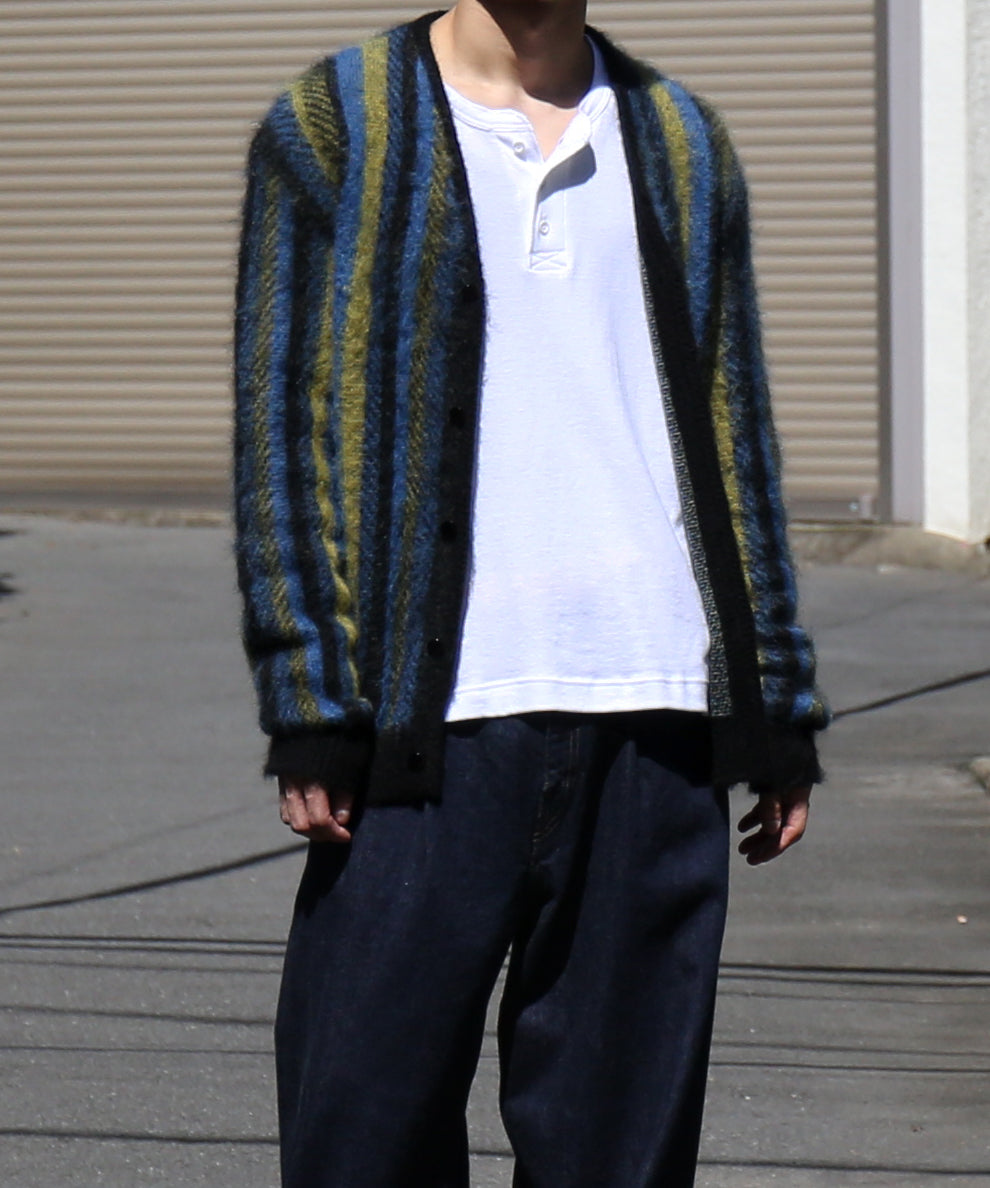 NEEDLES Mohair cardigan -stripe "BLUE / GREEN"