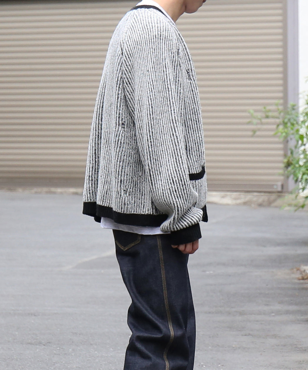 Basketcase Bleach, knit cardigan "WHITE/BLACK"