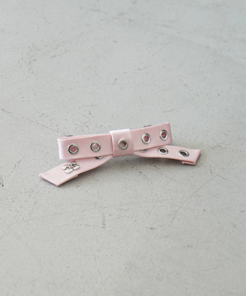 GANNI Eyelet bow barrette satin "CHALKPINK"