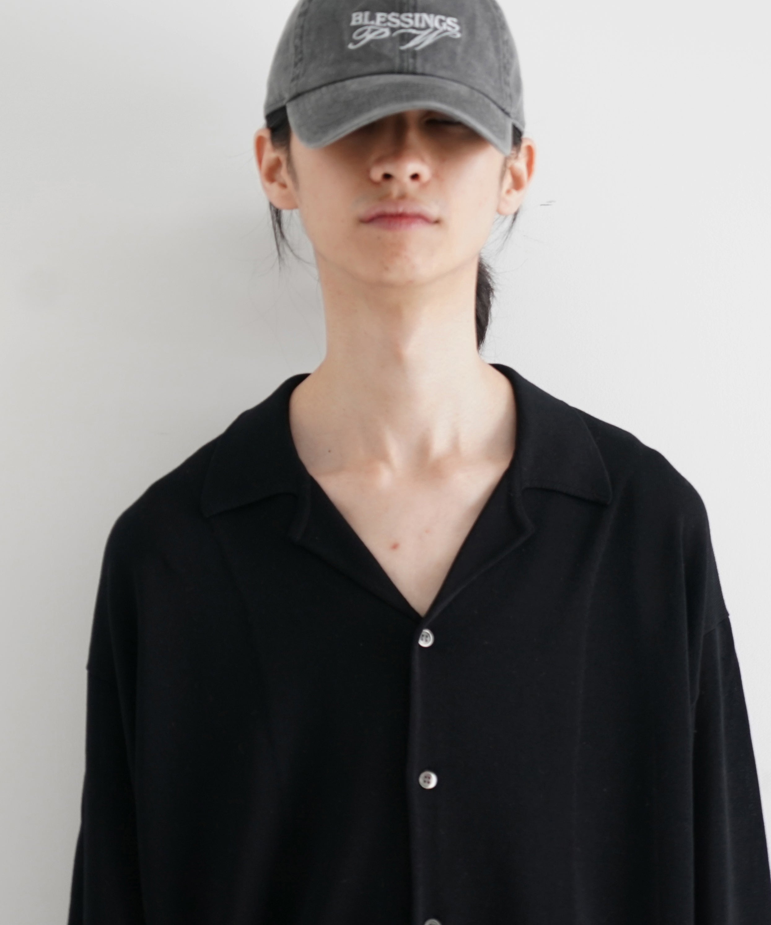 【EXCLUSIVE】crepuscule Open collar knit shirt "BLACK"