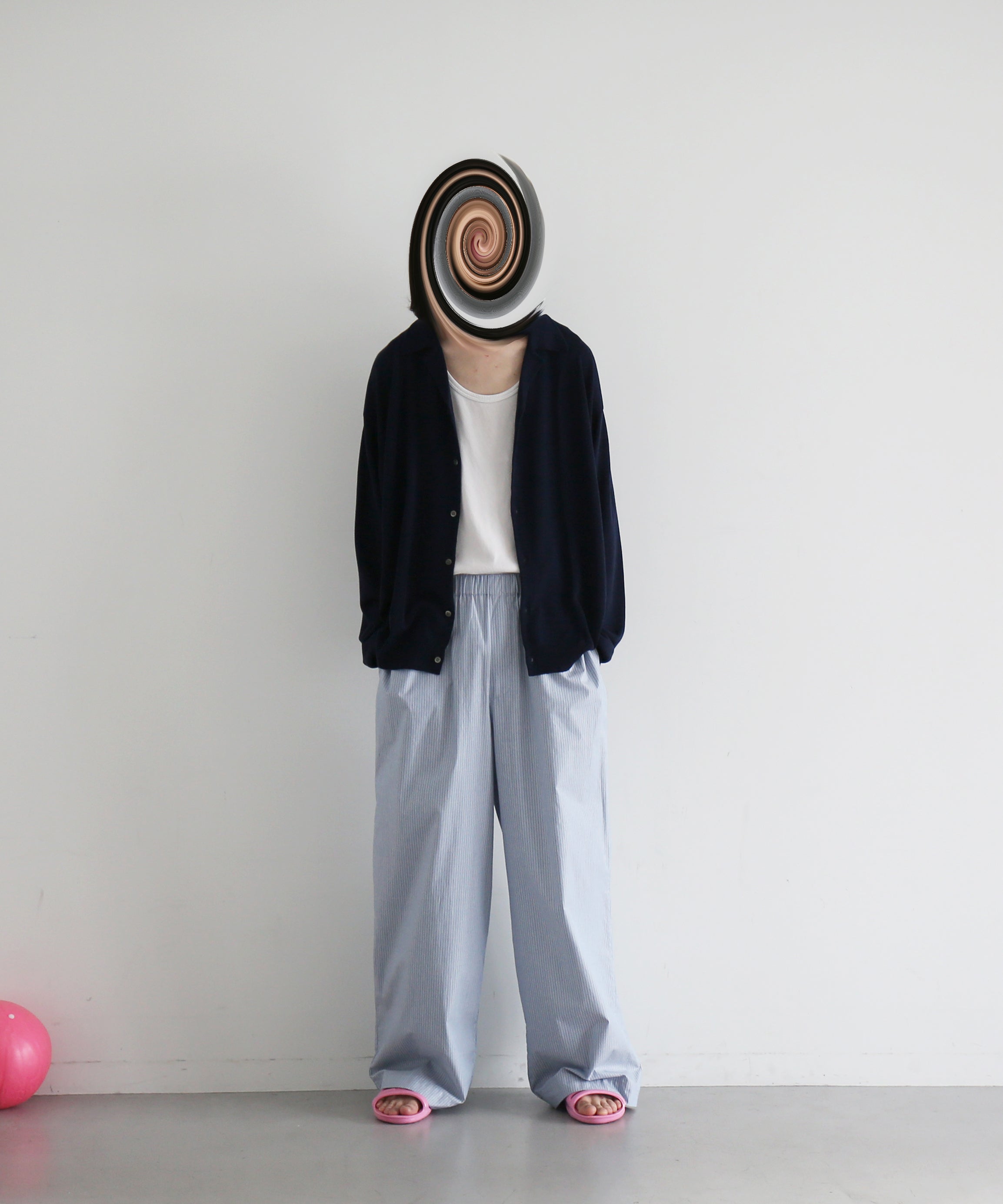【EXCLUSIVE】crepuscule Open collar knit shirt "NAVY"