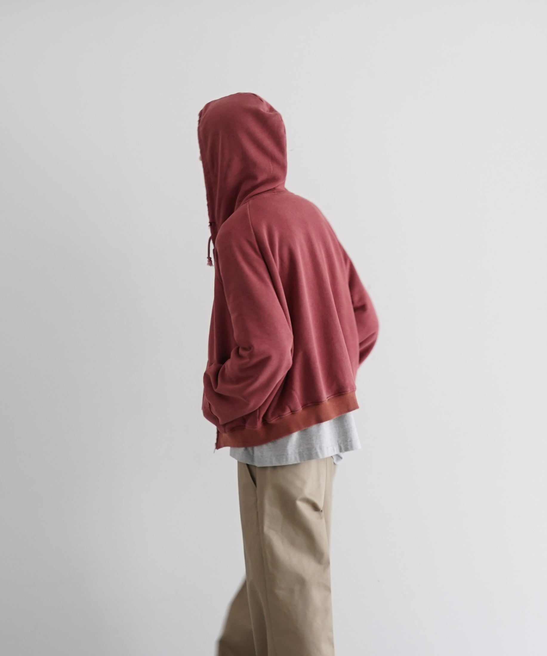 Basketcase Hench, thermal lined zip-up hoodie  "WASHED RED"