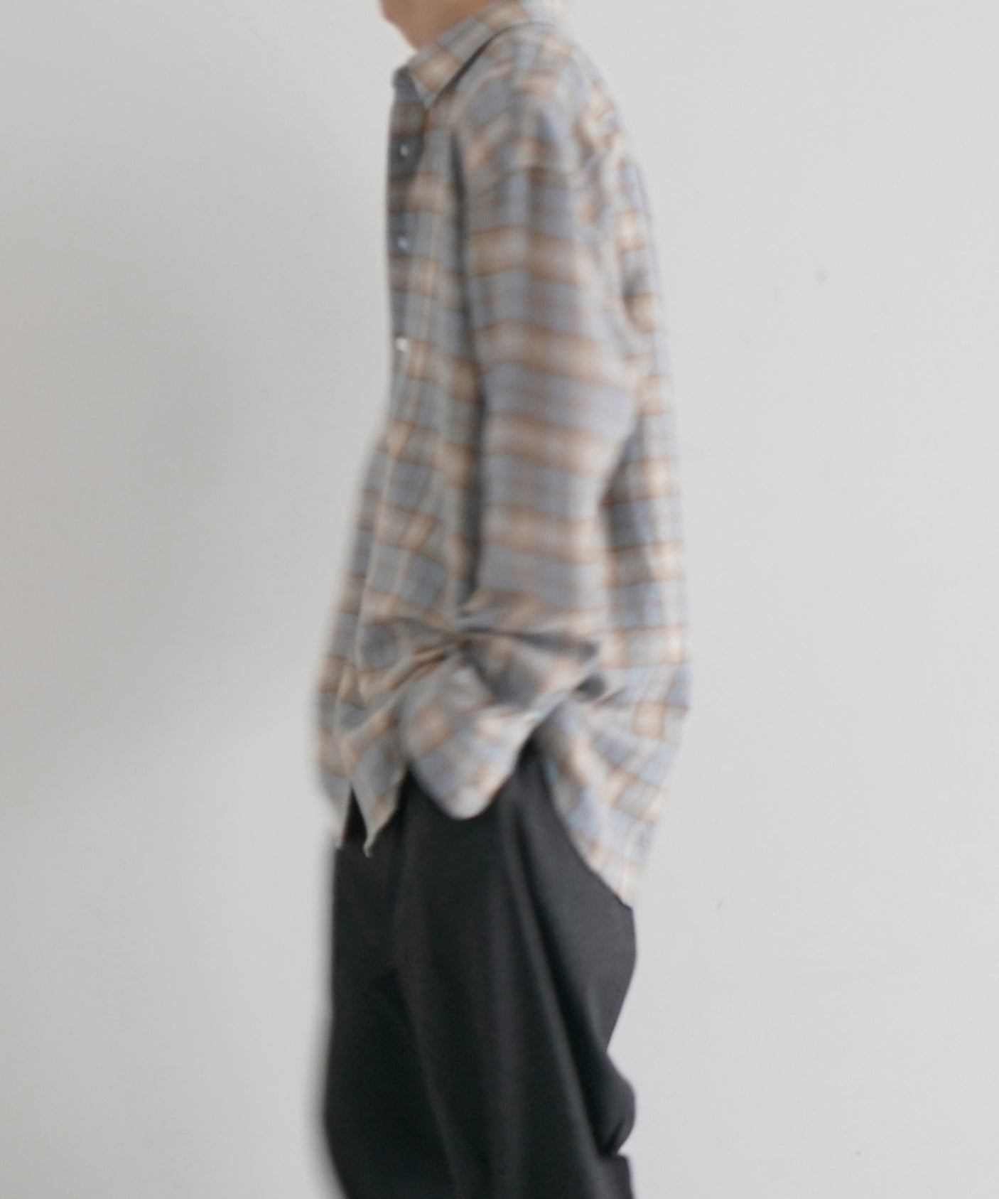 AURALEE Airy wool check shirt "LIGHT BLUE × BEIGE"