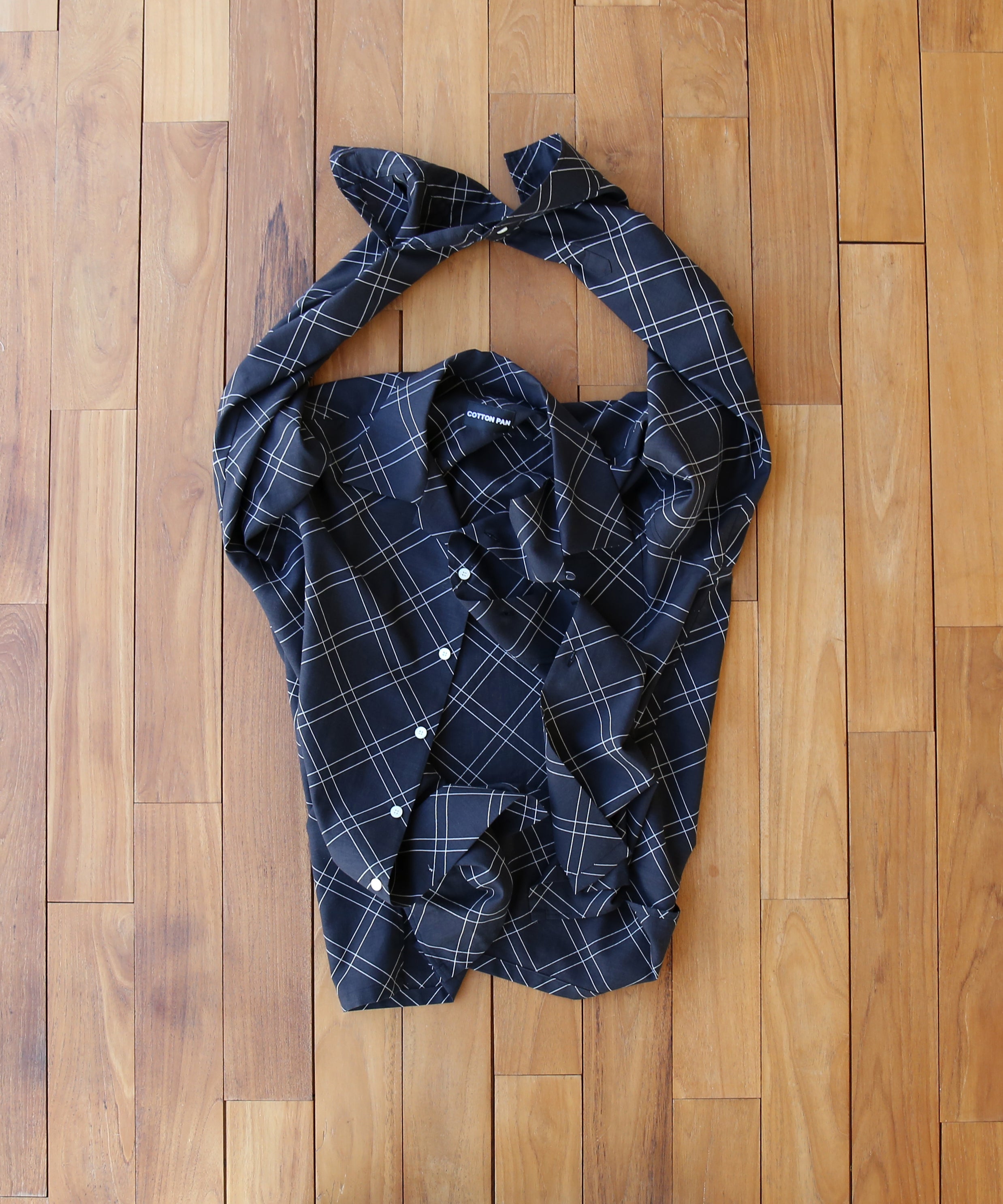 COTTON PAN Dorami l/s 綿シルクシャツchank "GRAY×BLACK"