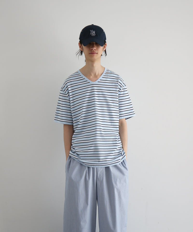 KAIKO V neck border t-shirts "RED"