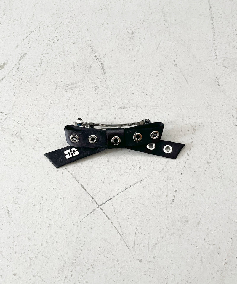 GANNI Eyelet bow barrette satin "CHALKPINK"
